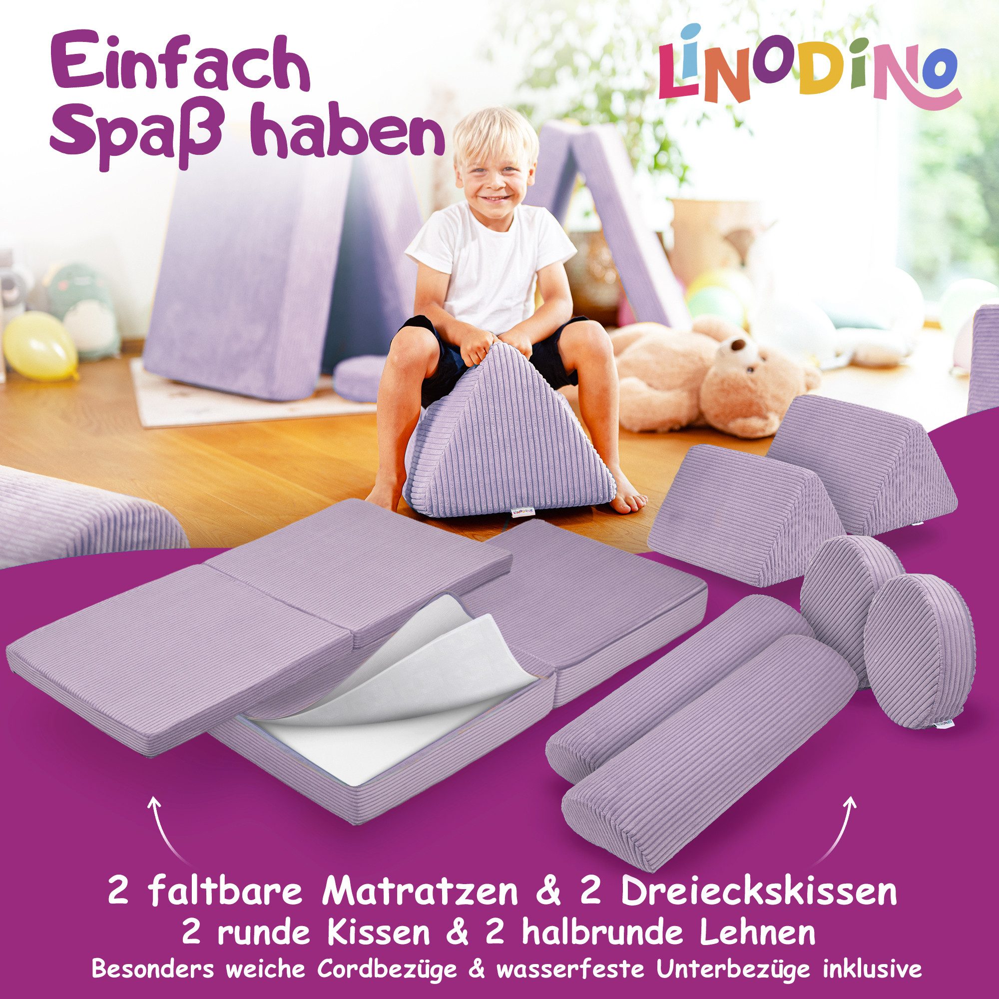 Linodino Kindersofa Spielsofa I Schaumstoff Stapelsteine für Kinder I Kindercouch, 3 Jahre Garantie – Bild 4 von 5