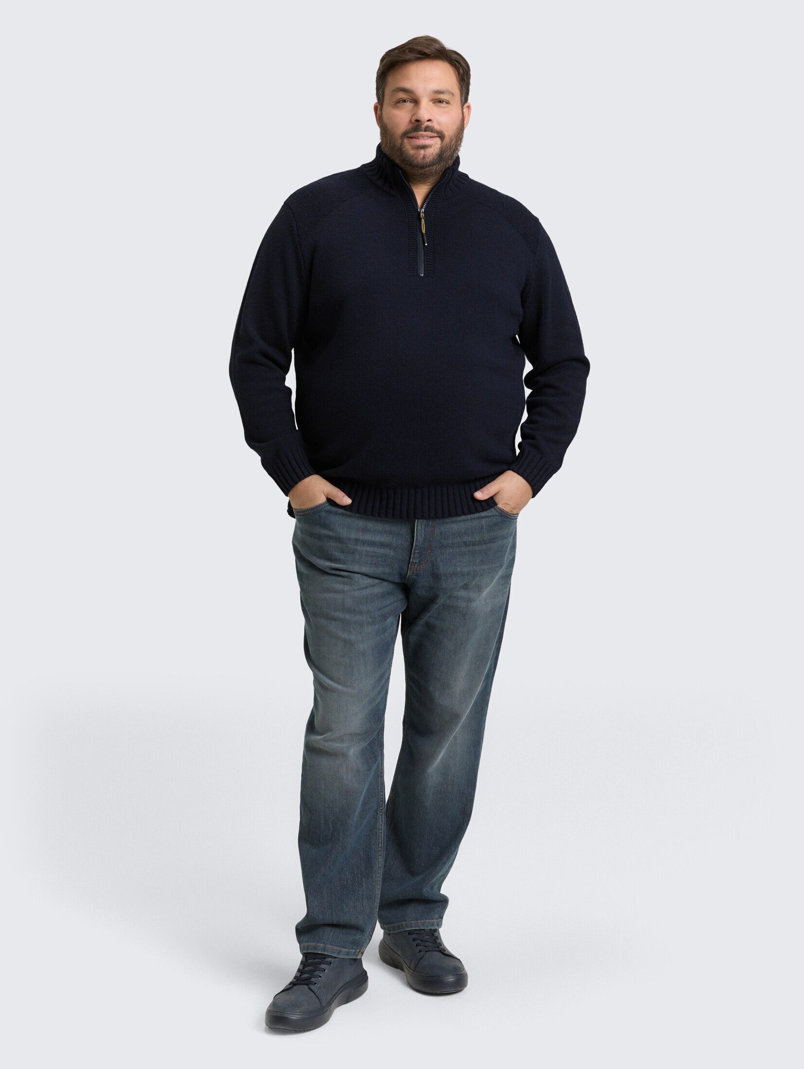 TOM TAILOR PLUS Strickpullover Pullover & Strickjacken Plus Size - Troyer Strickpullover mit Ripp-Details