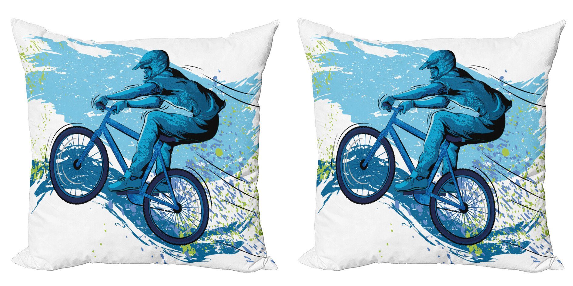 Kissenbezüge Modern Accent Doppelseitiger Digitaldruck, Abakuhaus (2 Stück), Sport Radfahrers Farbspritzer