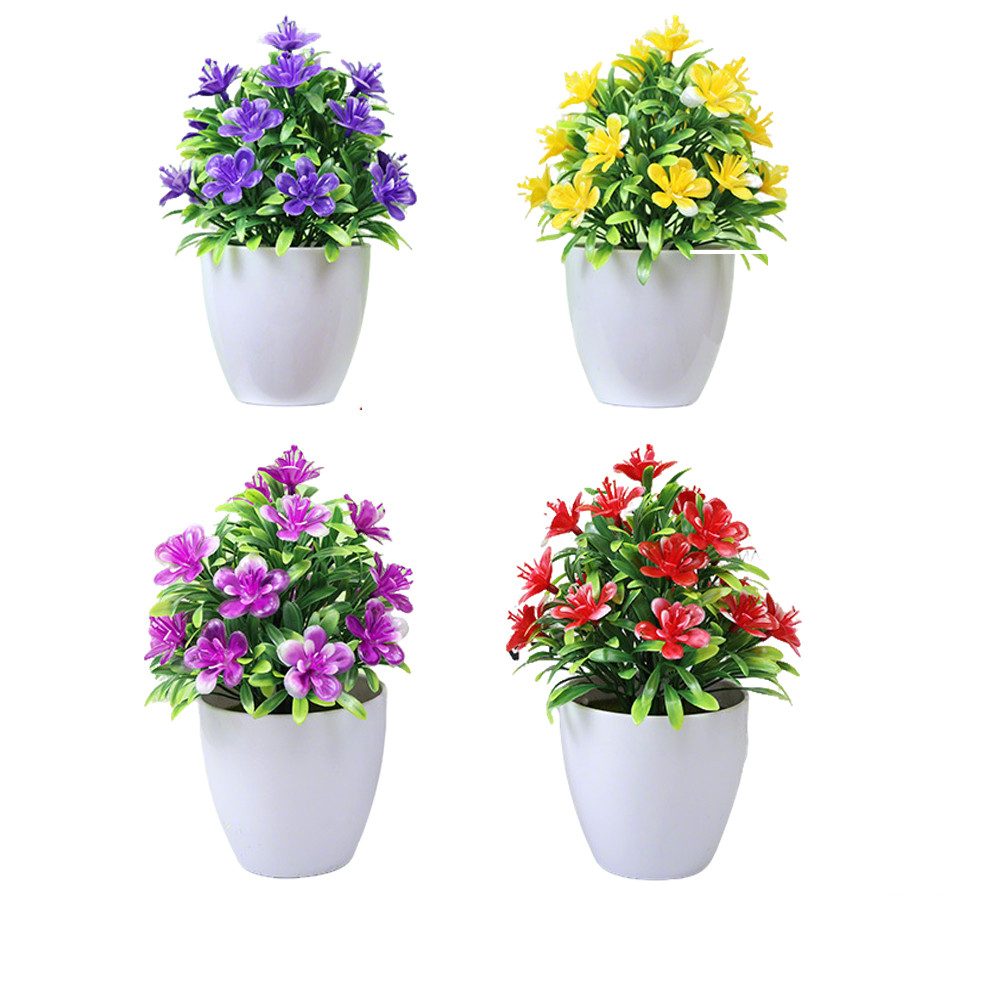 Kunstpflanze 4 Stück Kunstblumen im Topf Künstliche Blumen Klein Kunstpflanze, Agger, Mini Künstliche Pflanzen Wie Echt im Topf für Hause Büro Cafe