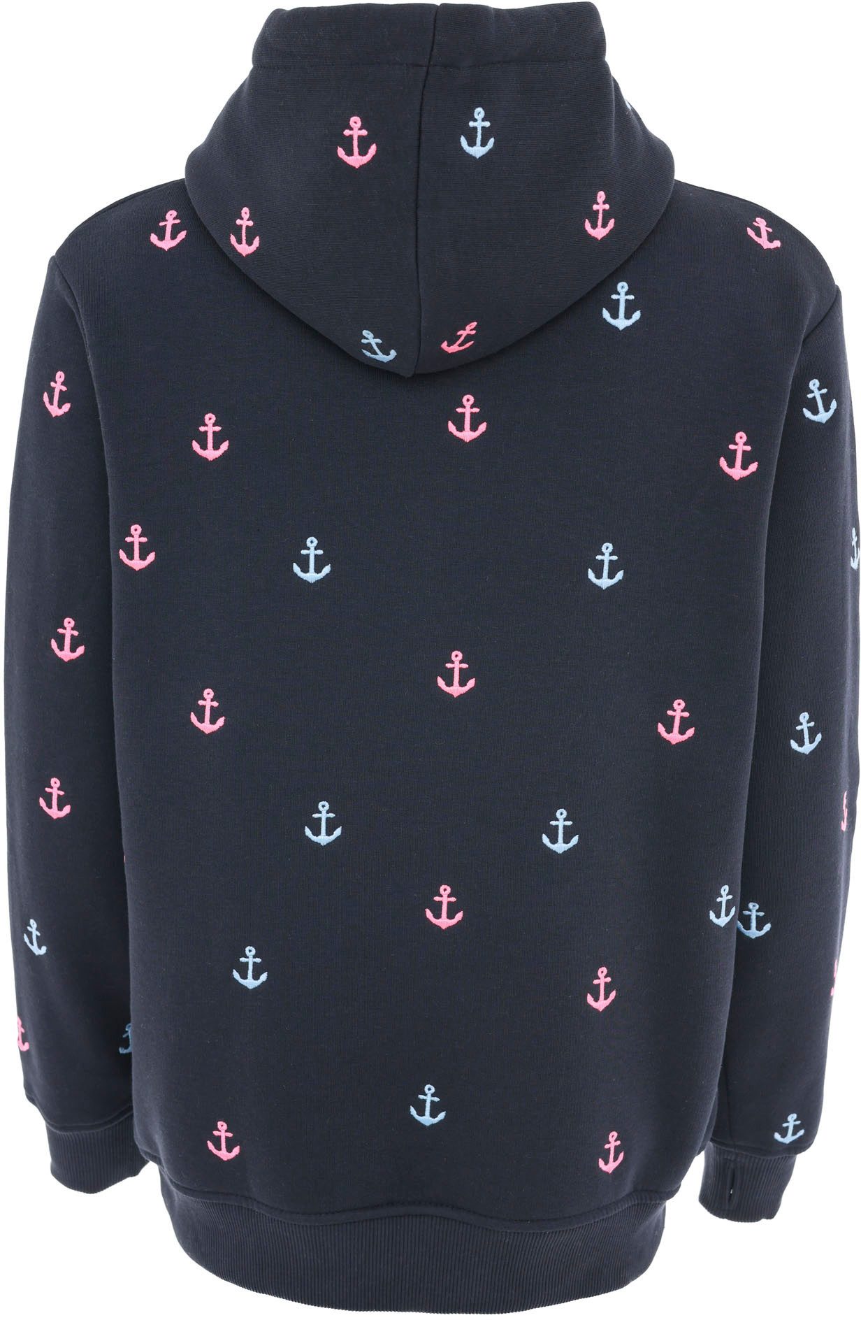 Zwillingsherz Hoodie "Anker" mit gestickten Ankern und Fronttasche – Bild 4 von 5