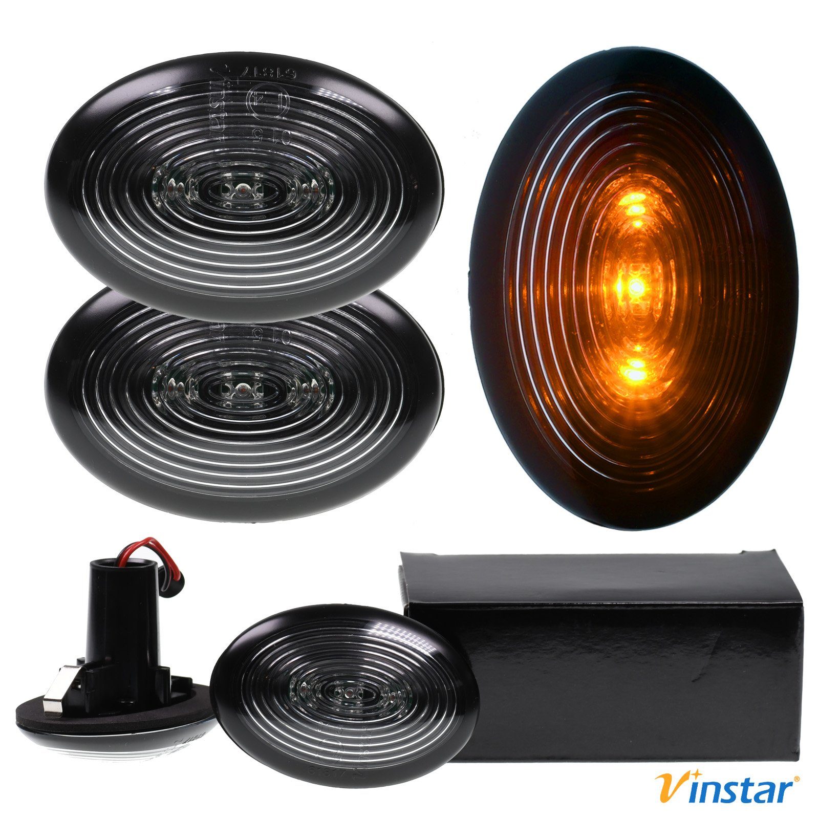 Vinstar KFZ-Ersatzleuchte 2X LED SMOKE Rauchglas Seitenblinker für MINI, MINI R55 R55N R56 R56N R57 R57N R58 R59