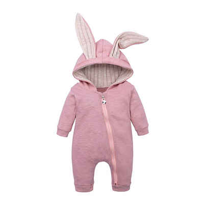 Gluckids Strampler Unisex Baby Langarm Bodysuit mit Kapuze Warmer Overall Babykleidung (mit Reißverschluss, 1-tlg) Kapuzenpullover mit Süßen Ohren Kleinkind Frühling Herbst Bodysuit