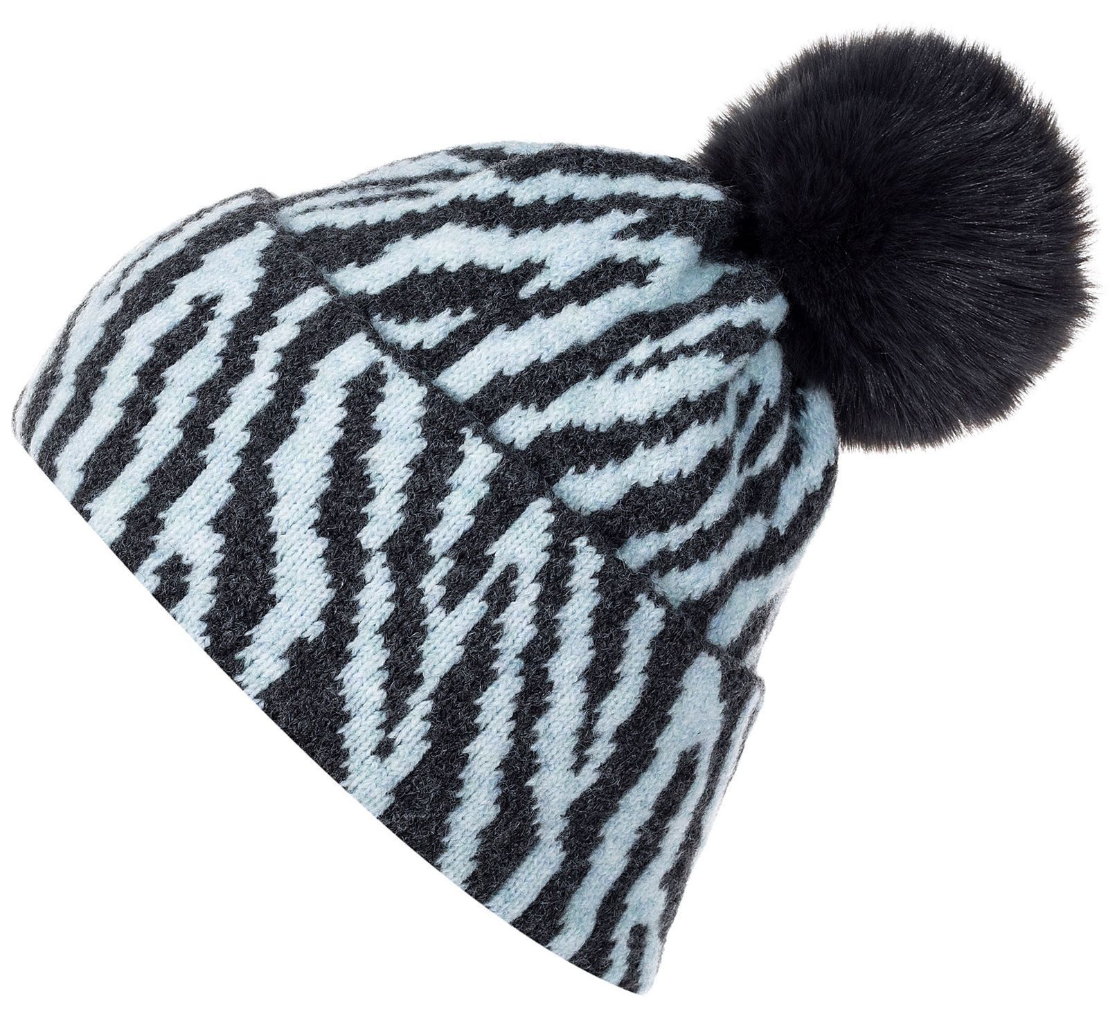 styleBREAKER Bommelmütze Strick Bommelmütze mit Zebra Muster (1-St)