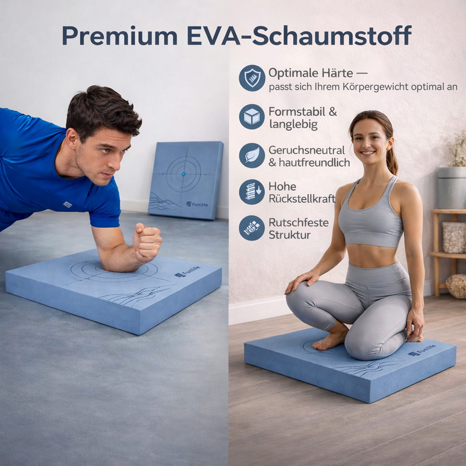 FunLife Balance Pad Design-Edition, (Einzelprodukt, Balance Training), 40 × 40 × 5 cm, EVA-Schaum, beidseitig strukturiert, bis 150 kg