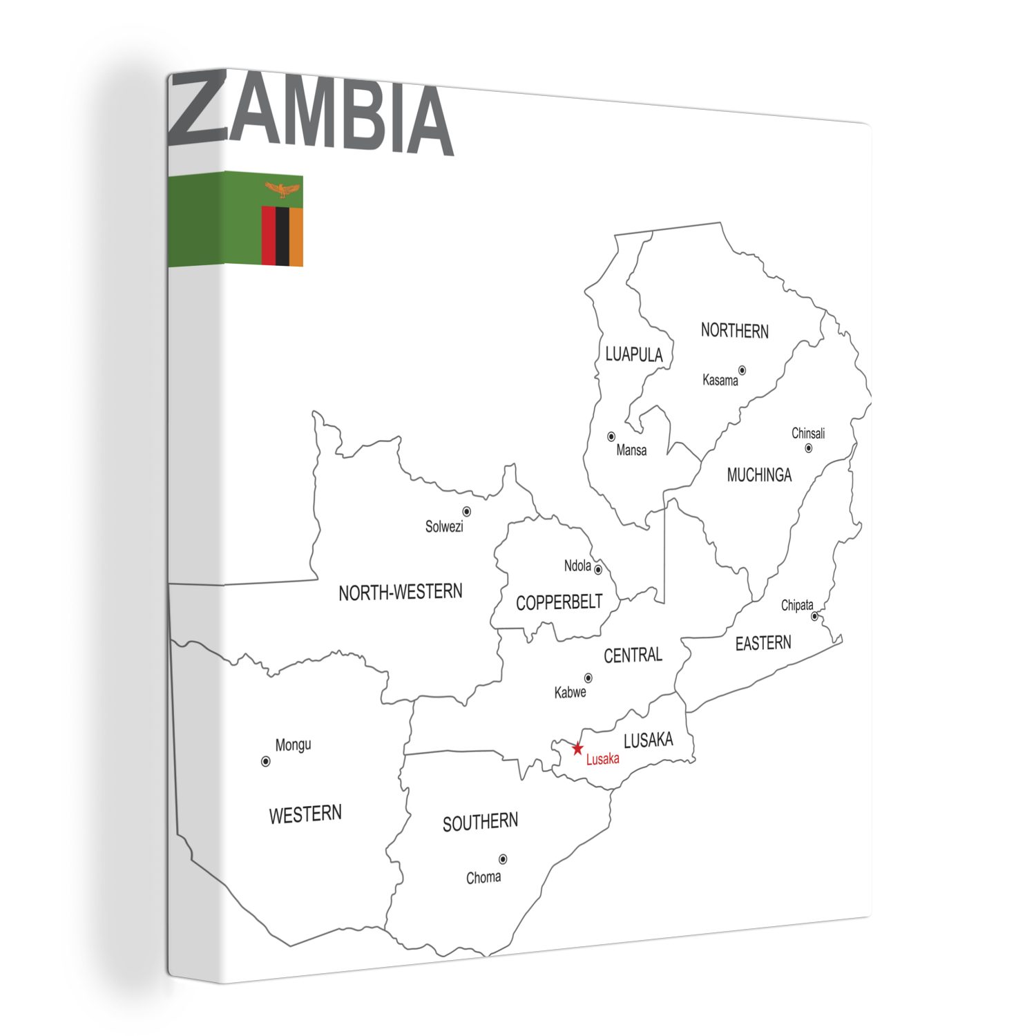 OneMillionCanvasses® Leinwandbild Eine Illustration der Hauptstädte von Sambia, (1 St), Leinwand Bilder für Wohnzimmer Schlafzimmer