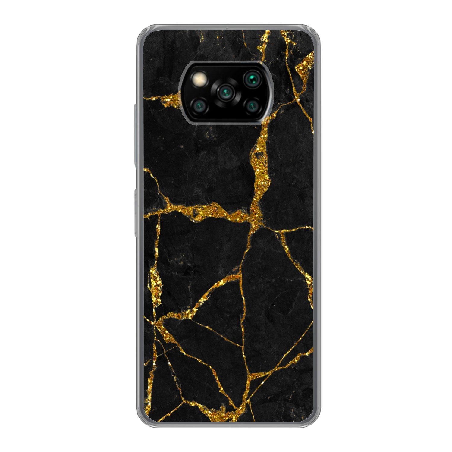 MuchoWow Handyhülle für Xiaomi Poco X3 NFC Marmor - Gold - Schwarz - Marmoroptik - Glitter, Phone Case, Silikon, Schutzhülle Dünn