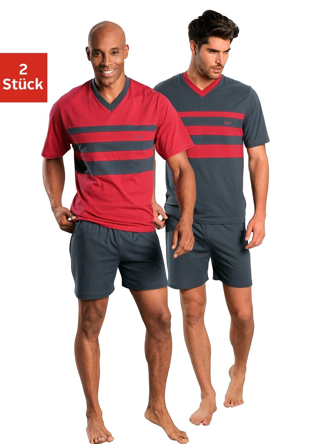le jogger® Pyjama (Packung, 4 tlg., 2 Stück) mit kontrastfarbigen Einsätzen vorn