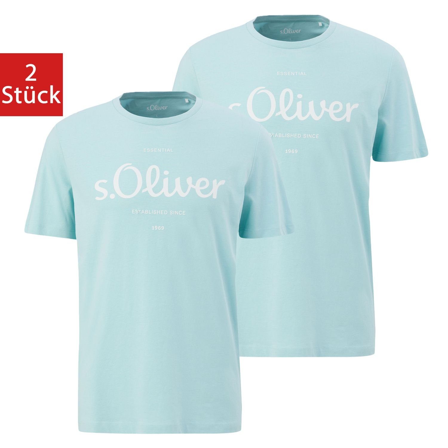 s.Oliver T-Shirt Red-Label (2-tlg) kurzarm, Rundhals-Ausschnitt, Logo-Aufdruck, im 2er Pack Mint
