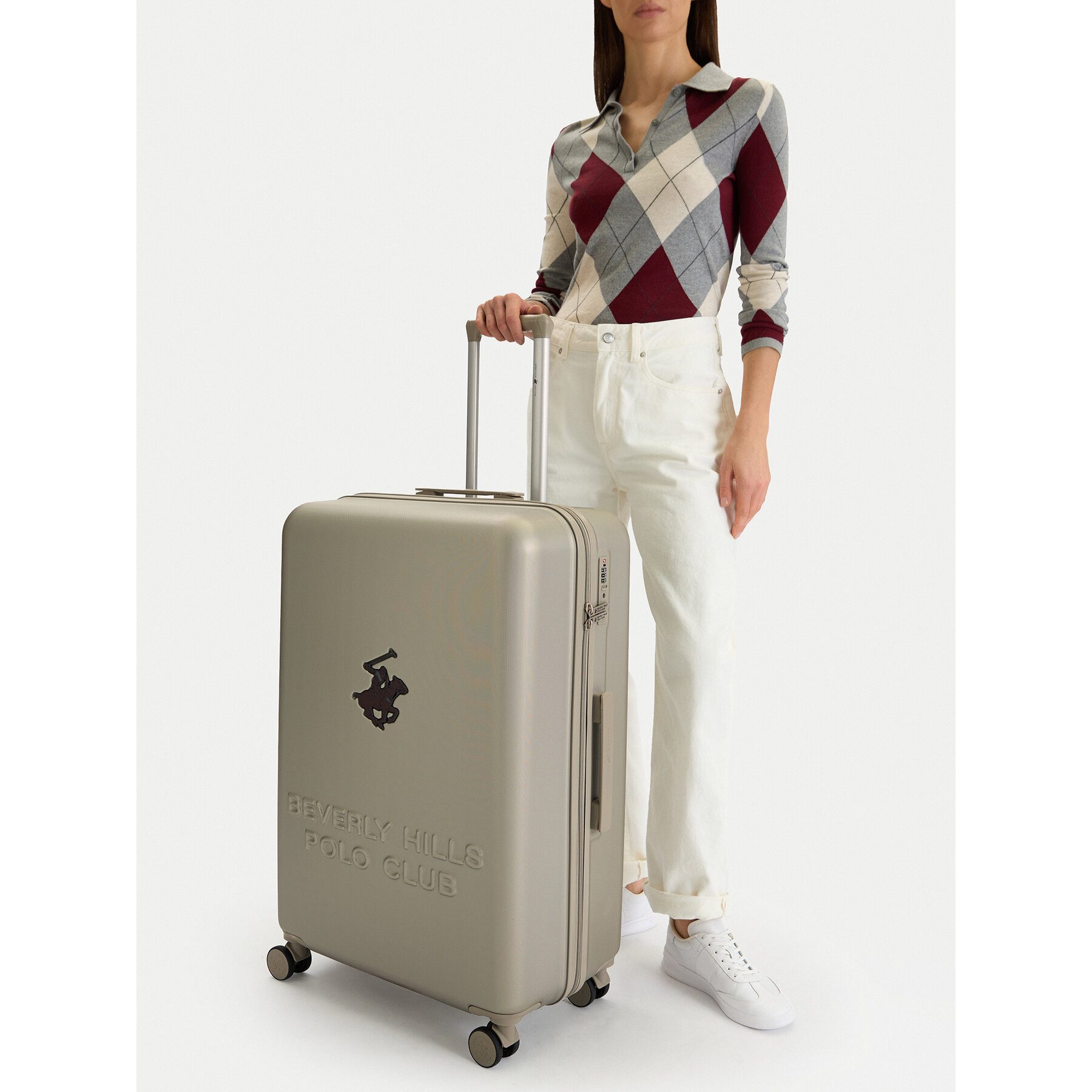 Hartschalen-Trolley Beverly Hills Polo Club Großer Koffer Unisex Beige