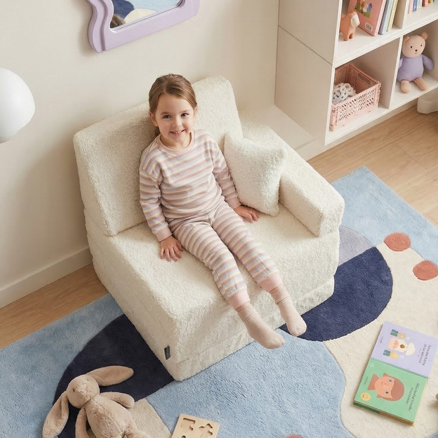 Klappmatratze KFM-700, KiddyMoon, 30.0 cm hoch, (Teddy-Bezug), Kindermöbel aus Schaumstoff mit Teddy-Plüsch