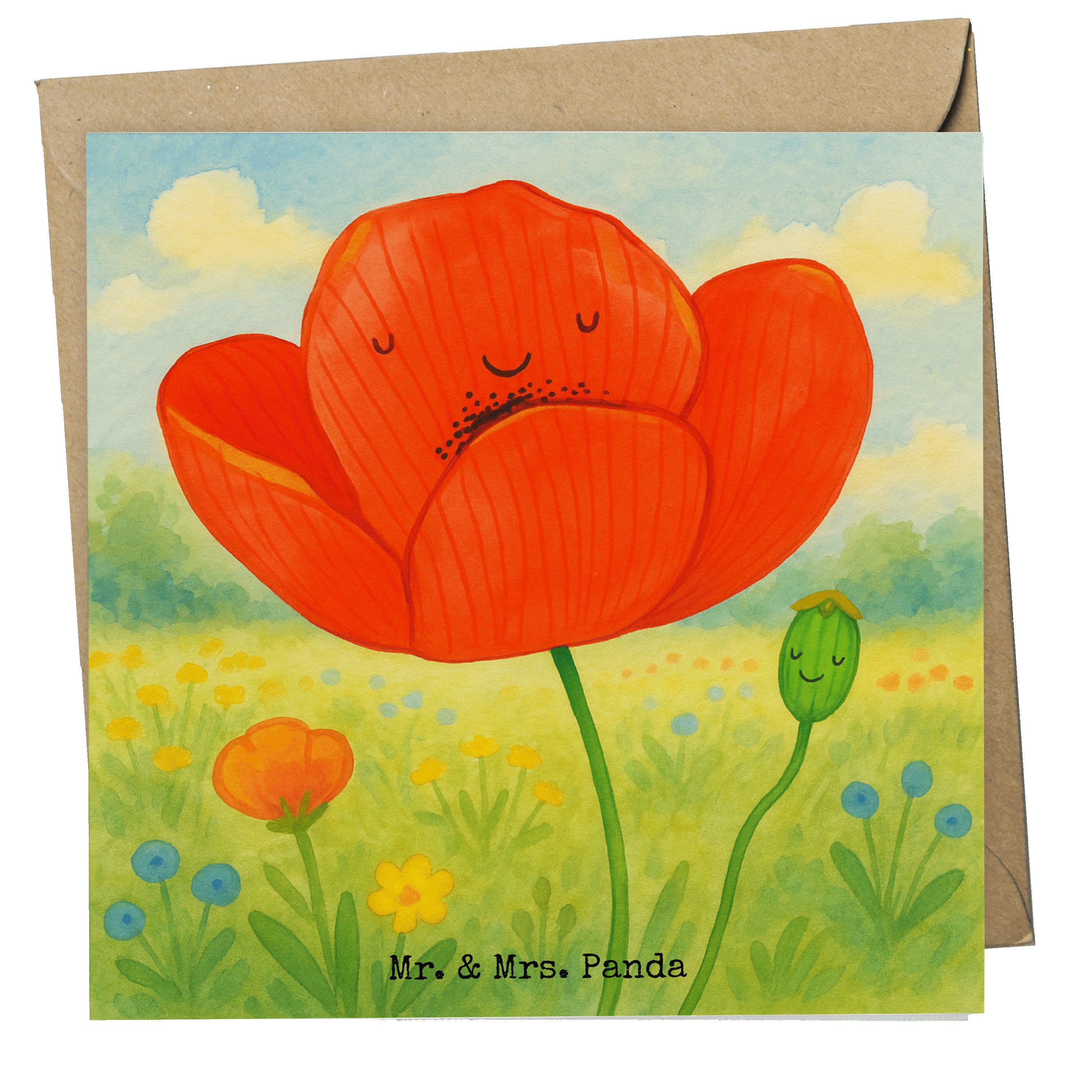 Mr. & Mrs. Panda Grußkarte Blume Mohnblume Design, Glückwunschkarte, Weiß, faltkarte, doppelkart, Mohn Räubertochter doppelkarte