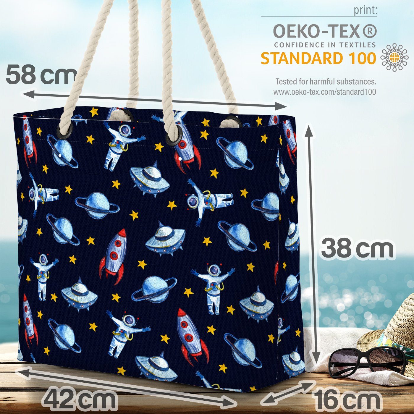 Astronauten Bag Planeten Kinder Raketen (1-tlg), Kinderzimmer Strandtasche VOID Weltall Außerirdisch Beach