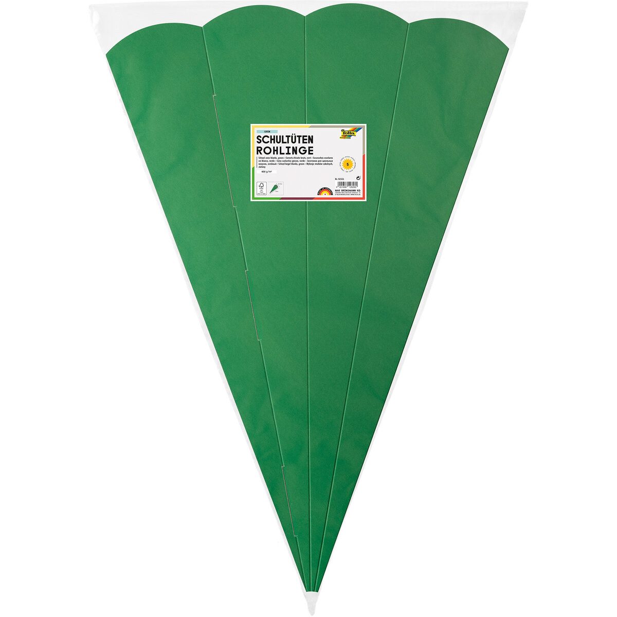 Folia Schultüte Schultüten Rohling - 68 cm sechseckig grün 5er Pack.