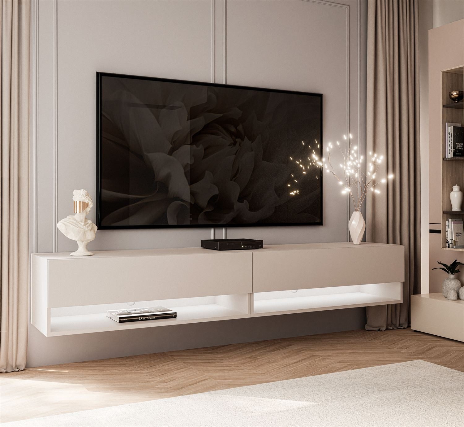 Lookway Lowboard CALANTE 180 cm RTV Hängeschrank mit LED-Beleuchtung günstig online kaufen