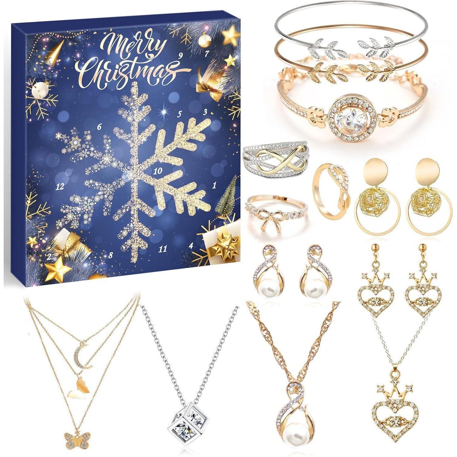 LuxusKollektion Schmuck-Adventskalender Adventskalender Schmuckset 2025 mit 12 Überraschungen für Damen
