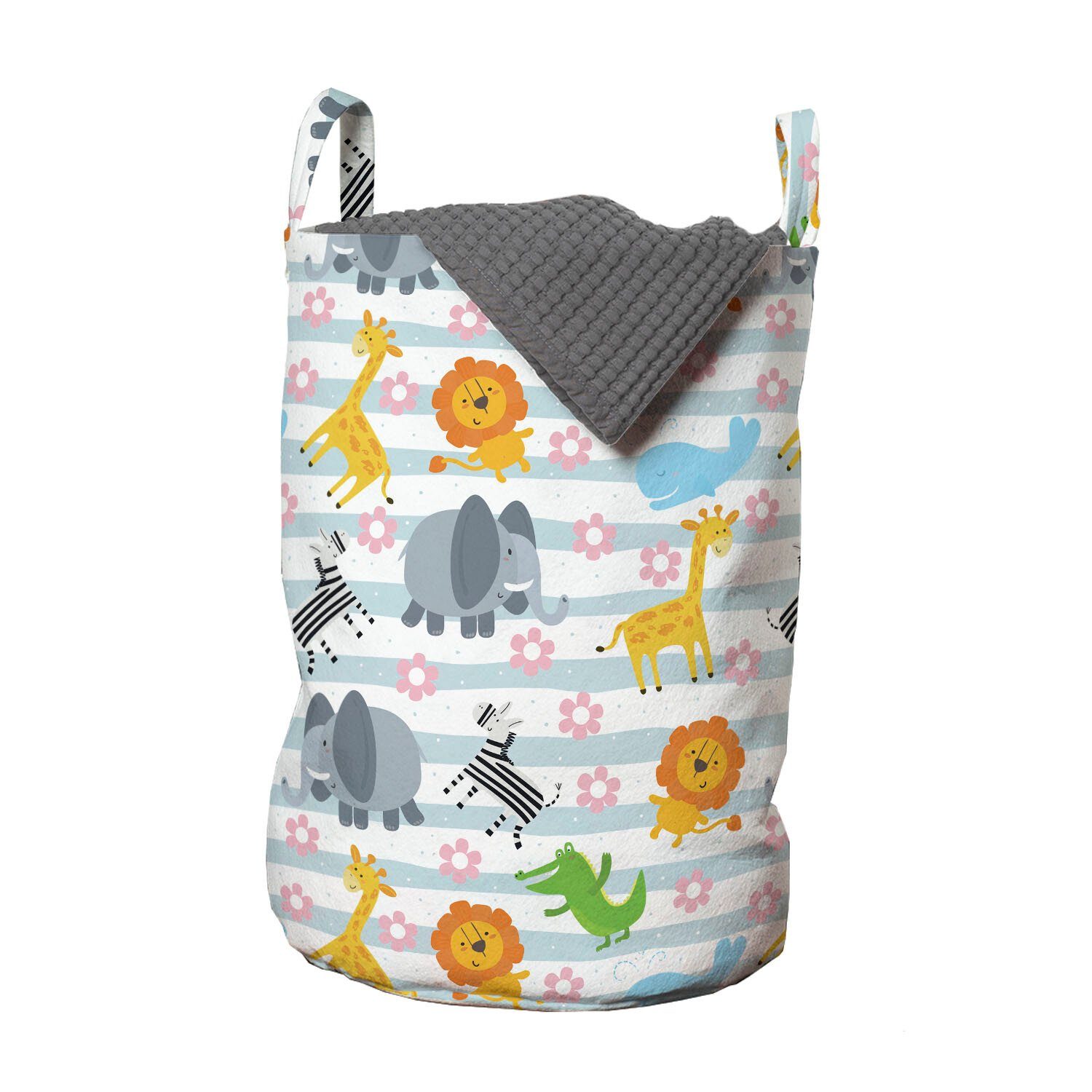 Abakuhaus Wäschesäckchen Wäschekorb mit Griffen Kordelzugverschluss für Waschsalons, Safari Freundlich Zoo Charaktere | Wäschesäcke