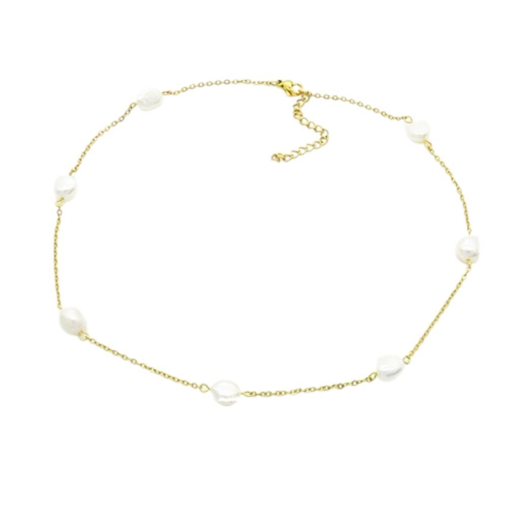BUNGSA Ketten-Set Halskette mit Perlen-Elementen aus Edelstahl Damen (1-tlg), Halskette Necklace