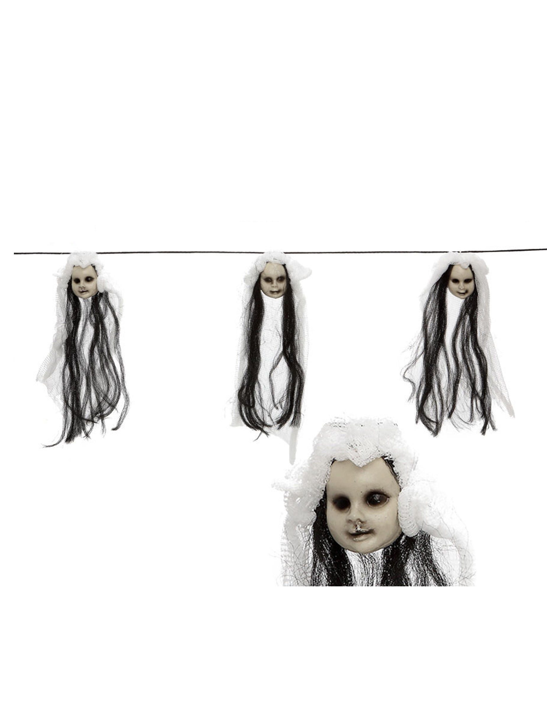 atosa Kostüm Puppenkopf-Girlande Halloween-Deko schwarz-weiss 153 cm