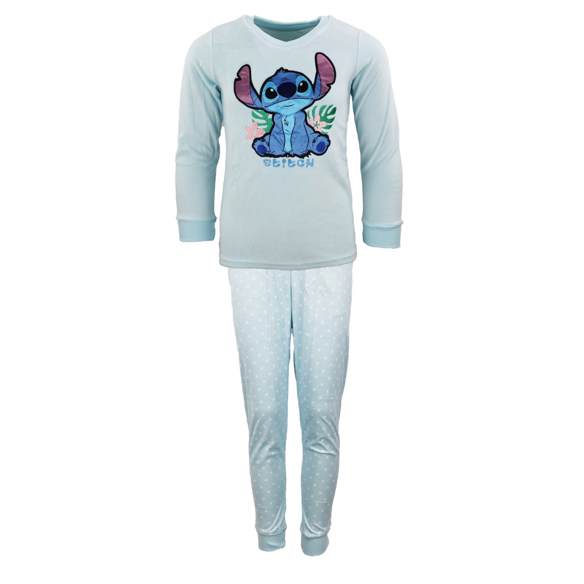 Disney Schlafanzug Disney Stitch Kinder langarm Pyjama Gr. 104 bis 134 Velours