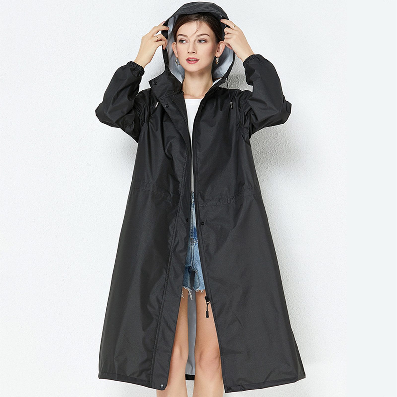 MOPUEA Regenjacke Lange Regenjacke Wasserdicht Winddicht Leicht Faltbar Outdoor Jacke (Regenjacke für Alltag, Reisen und wechselhaftes Wetter, Leicht faltbar, spart Platz im Rucksack oder Koffer) Wasserdicht, winddicht, leicht und pflegeleicht