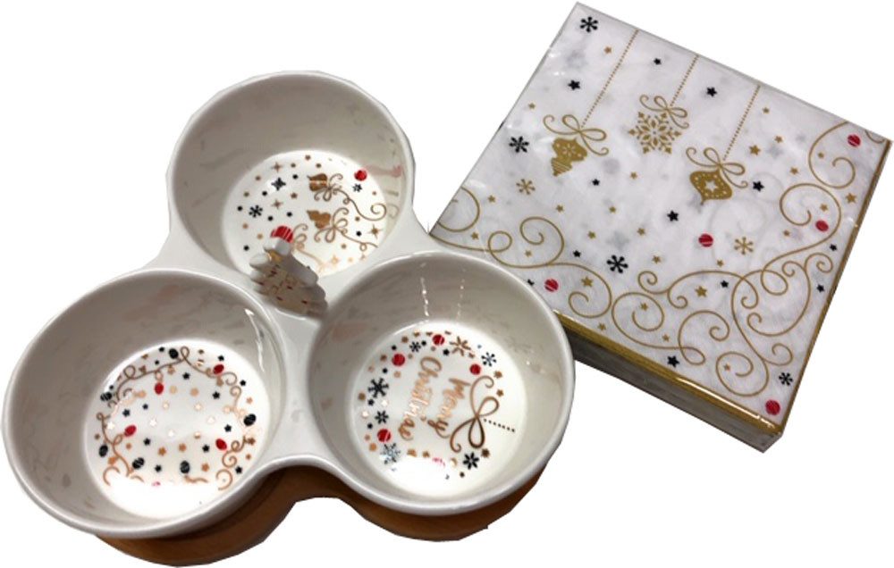 Steinnacher Bärbel Dipschale Dipschalen Sterne Christmas aus Porzellan mit Bambustablett, (2-tlg)