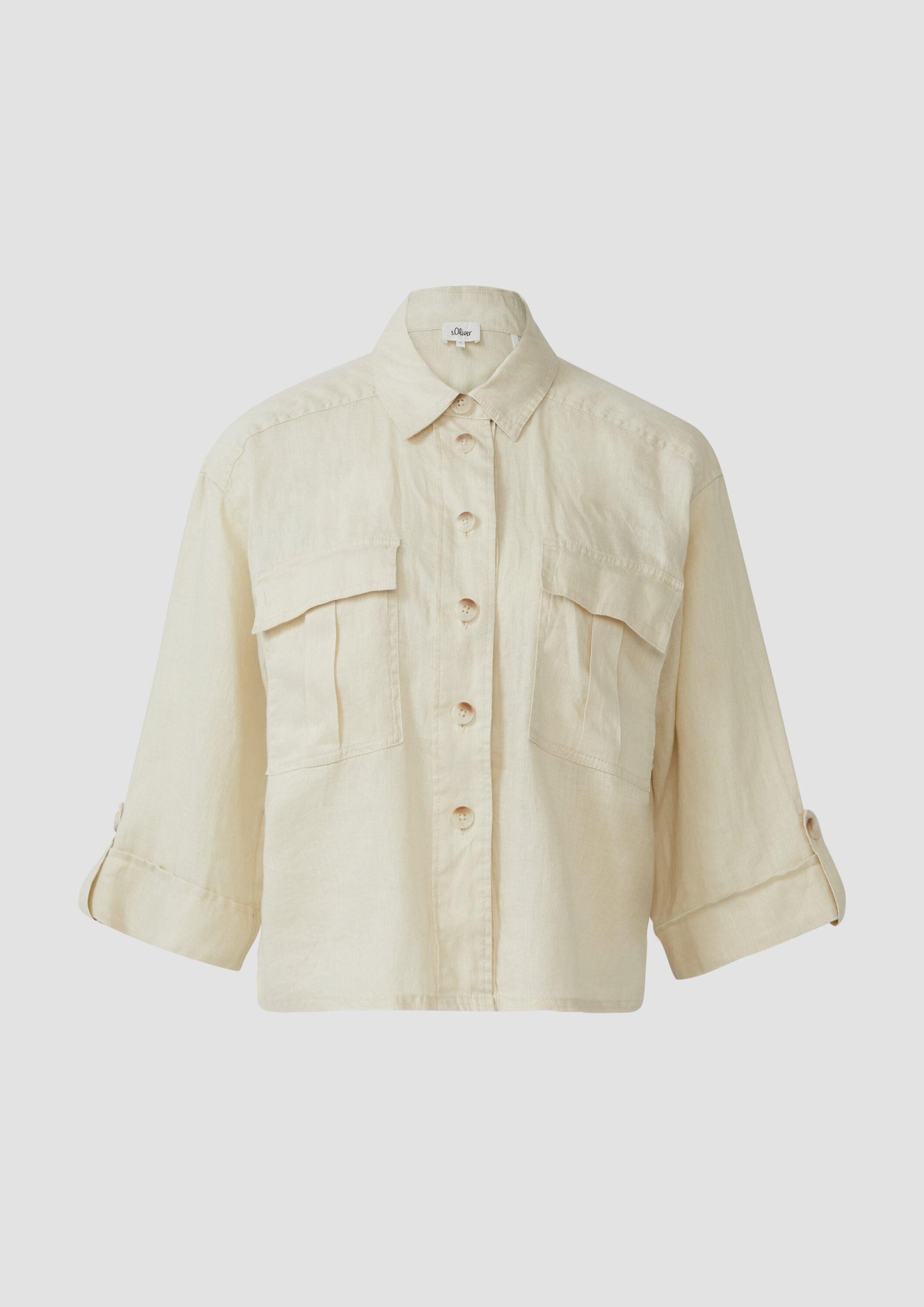 s.Oliver Kurzarmbluse Bluse Leinen-Overshirt im Relaxed Fit mit weiten 3/4-Ärmeln