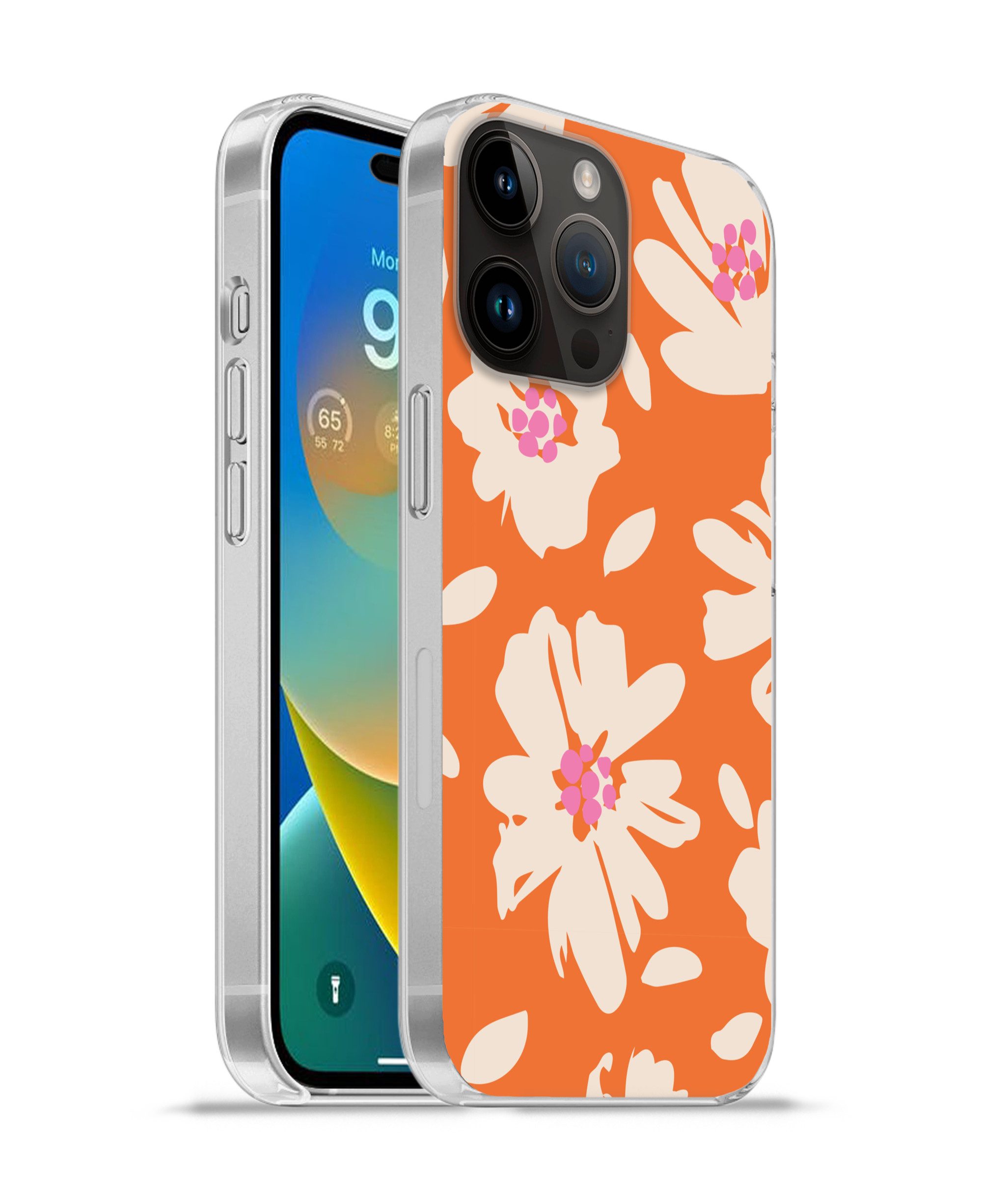 MuchoWow Handyhülle für Apple iPhone 14 Pro Max Blumen - Orange - Beige - Rosa - Abstrakt, Smartphone-Bumper, Print, Handy Schutzhülle Dünn