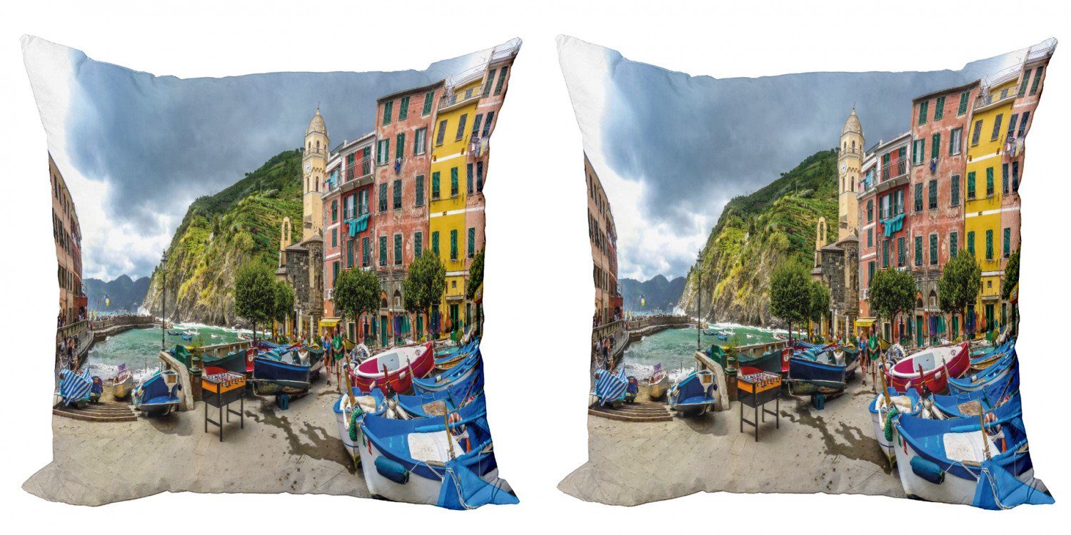 Doppelseitiger Italian Digitaldruck, (2 Stück), Kissenbezüge Abakuhaus Boat House Modern Village Accent Vernazza