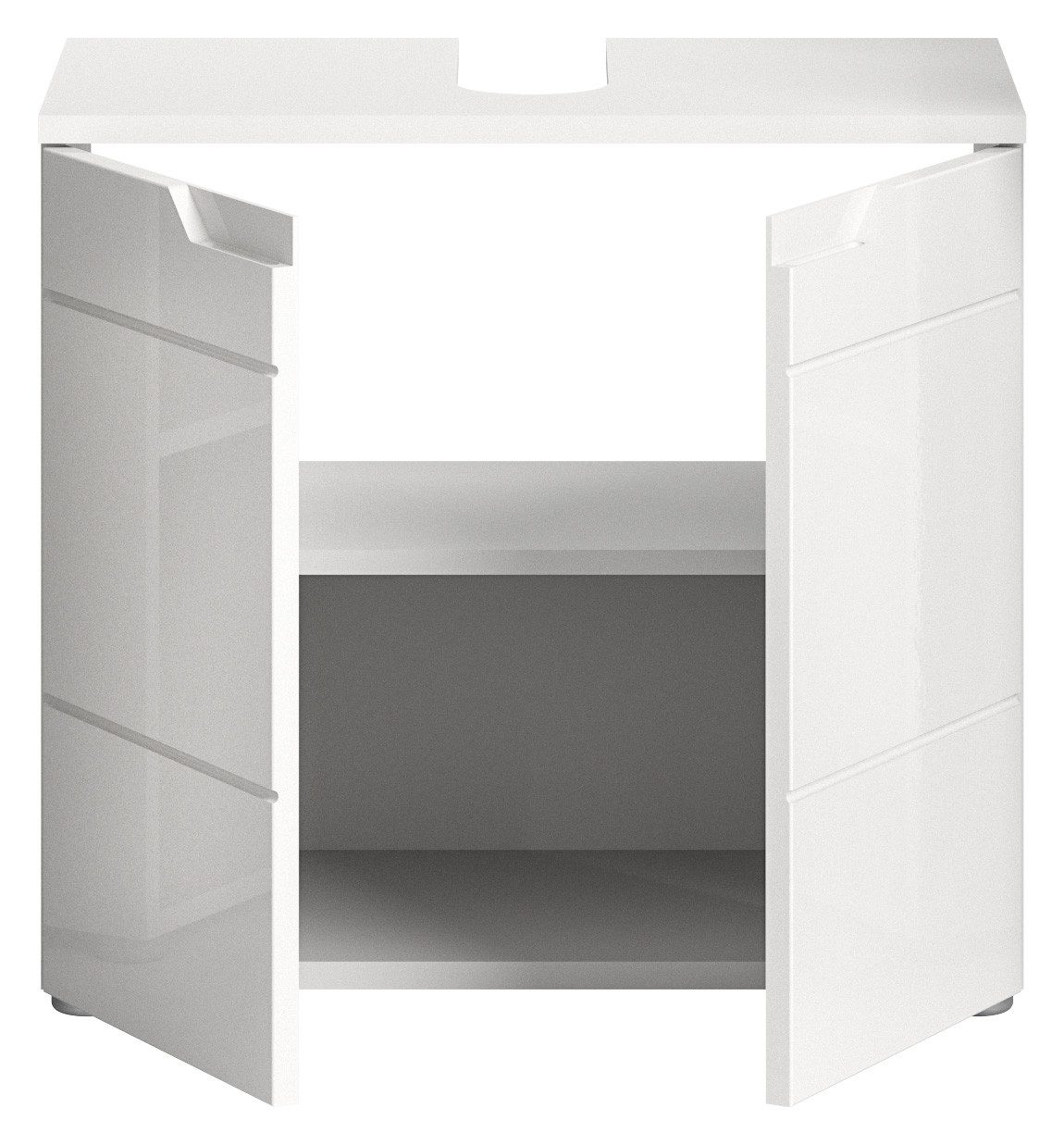 xonox.home Waschbeckenunterschrank Weiß Hochglanz Siphonausschnitt Softclose Melamin Modern 63x59x34 cm