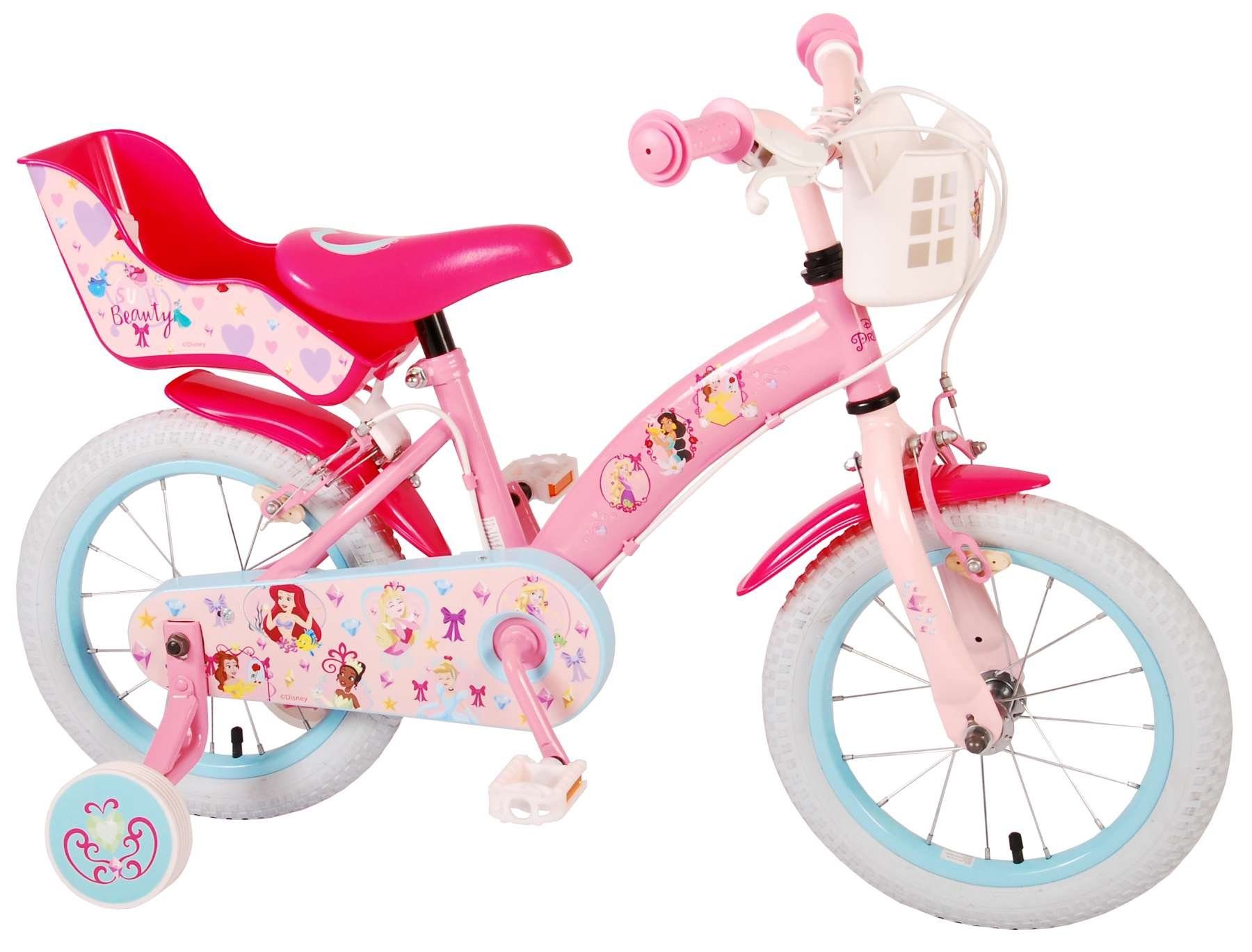 TPFSports Kinderfahrrad Disney Princess 14 1 Gang, Kinderrad Rutschfeste mit (Mädchen 2x - Fahrrad mit Stützräder Zoll 14 Mädchen Kinder Laufrad Fahrrad Sicherheitsgriffe), Zoll Handbremse