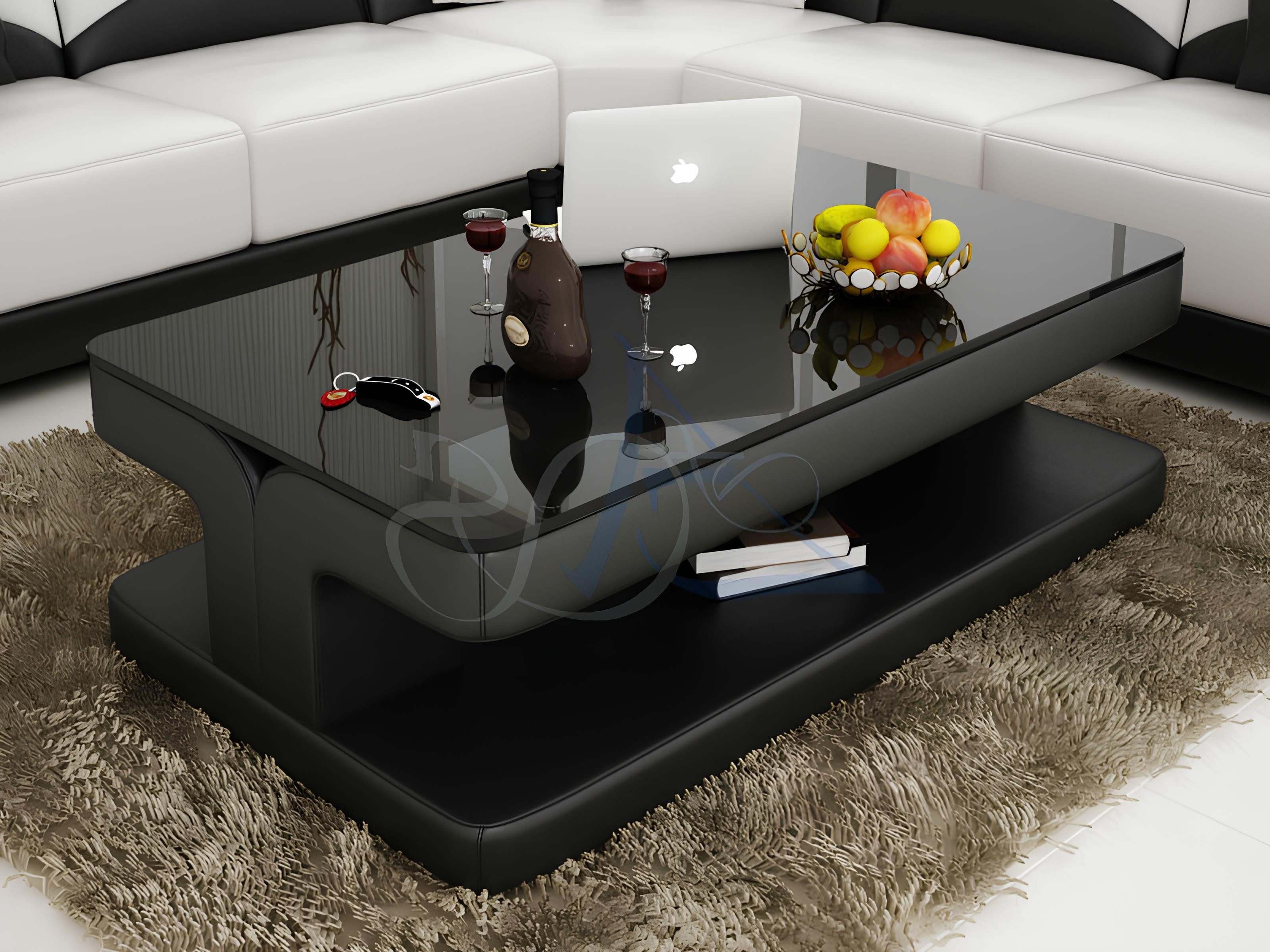 Xlmoebel Couchtisch Designer-Couchtisch mit Lederpolster und Glasplatte (Couchtisch Modell " SB 775), Hergestellt in Europa