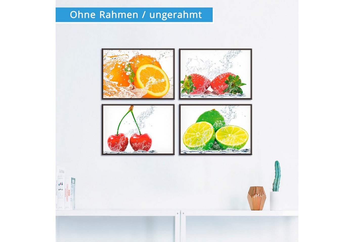 Artland Poster »Früchte mit Spritzwasser«, Lebensmittel (4 Stück), Poster, Wandbild, Bild, Wandposter-HomeTrends