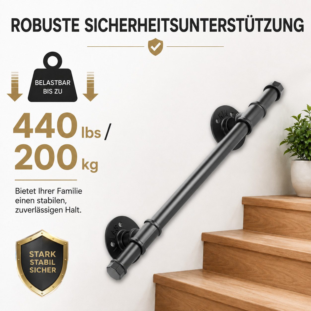 BlingBin Treppengeländer Treppenhandlauf aus Metall, Wandmontage Industrieller Handlauf, 50 cm Länge, Wandmontiertes Geländer, 27-tlg., 50 cm - 2,5 cm Durchmess – Bild 5 von 5