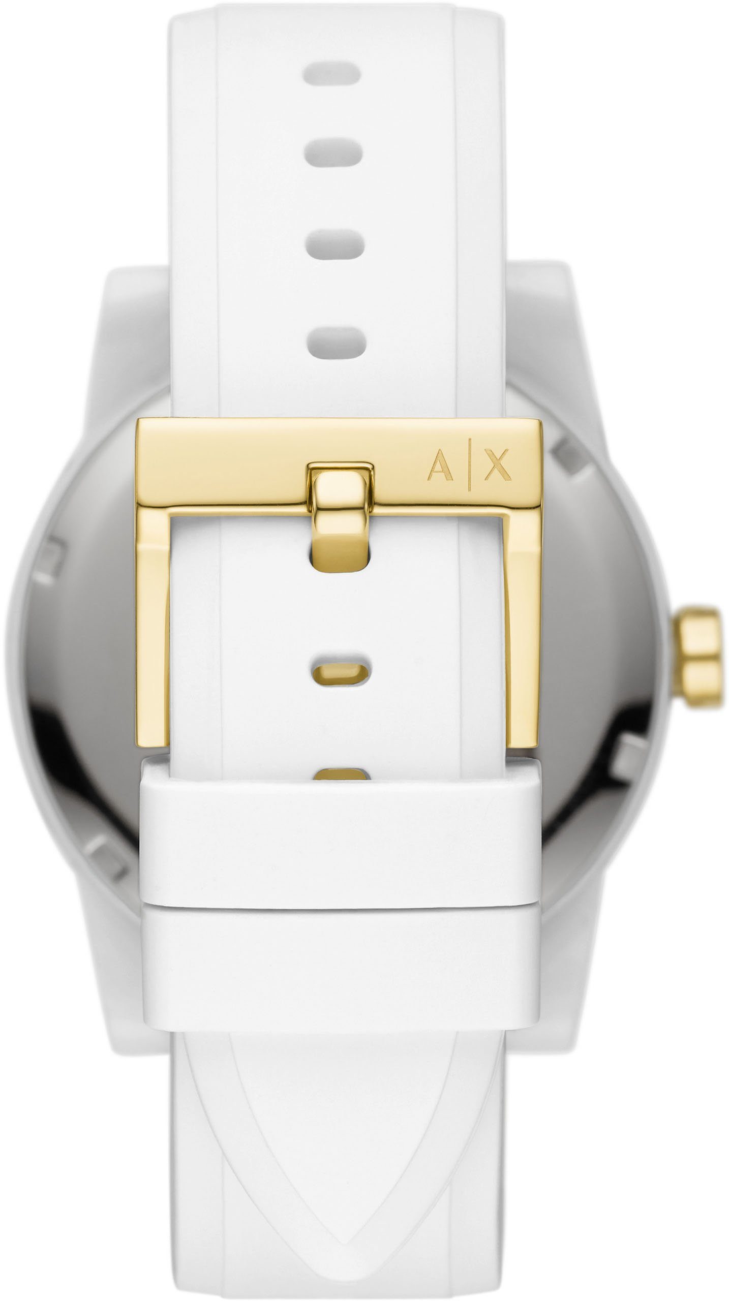 ARMANI EXCHANGE Quarzuhr AX7126, (Set, 2-tlg., mit Kofferanhänger), Armbanduhr, Damenuhr, Silikonarmband, Geschenkidee