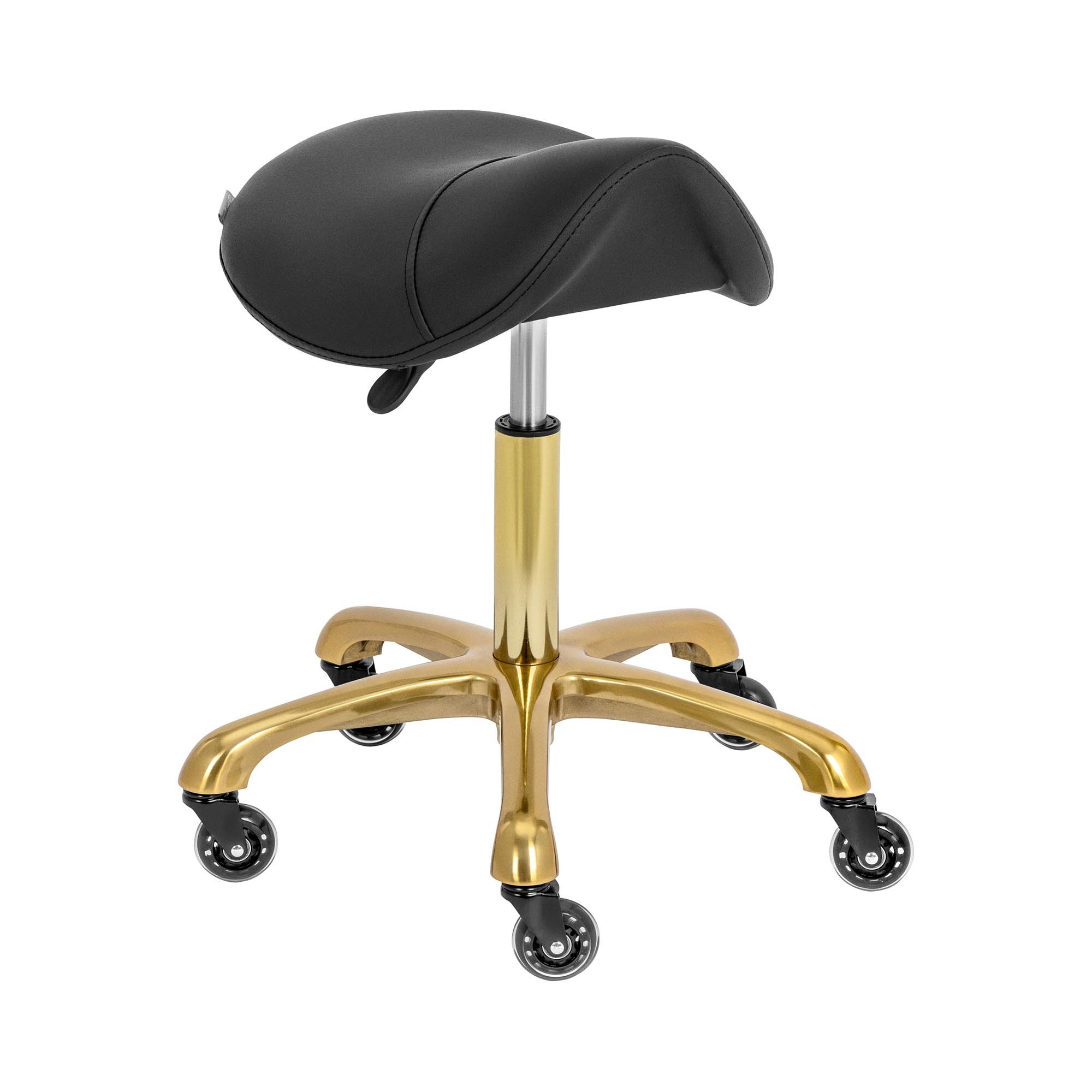 Physa Drehstuhl Sattelhocker schwarz/ golden ergonomischer Rollhocker höhenverstellbar, Schwarz, Golden