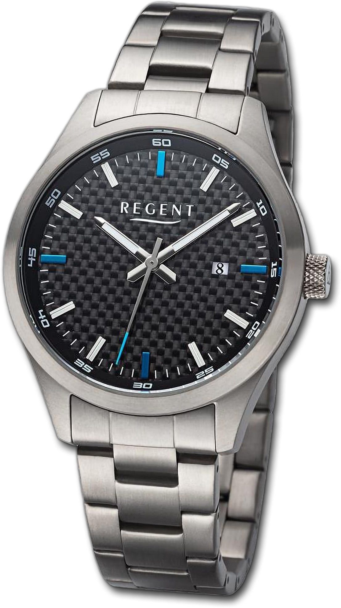 Regent Quarzuhr Regent Herren Armbanduhr Analog, Herrenuhr Titanarmband grau, rundes Gehäuse, extra groß (ca. 42mm)