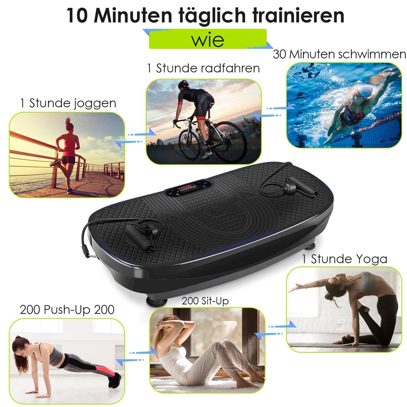 1000,00 120 Vibrationsplatte, Hause, Bauen) zu Intensitätsstufen, MVPower (Ganzkörpertraining Schwarz W, Fettverbrennung, Muskel