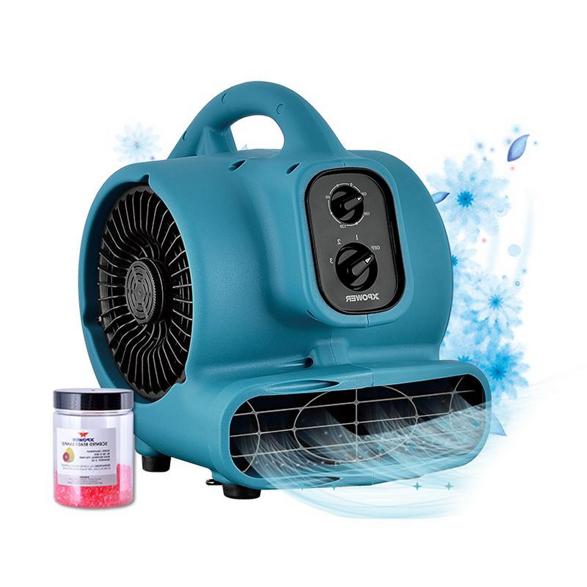 XPOWER Bodenventilator Bodenventilator Gebläse Duftluftdiffusor Bodenbläser Bodentrockner, mit Timer & 8 oz Aromaperlen, Schnelles Trocknen, 3 Gänge