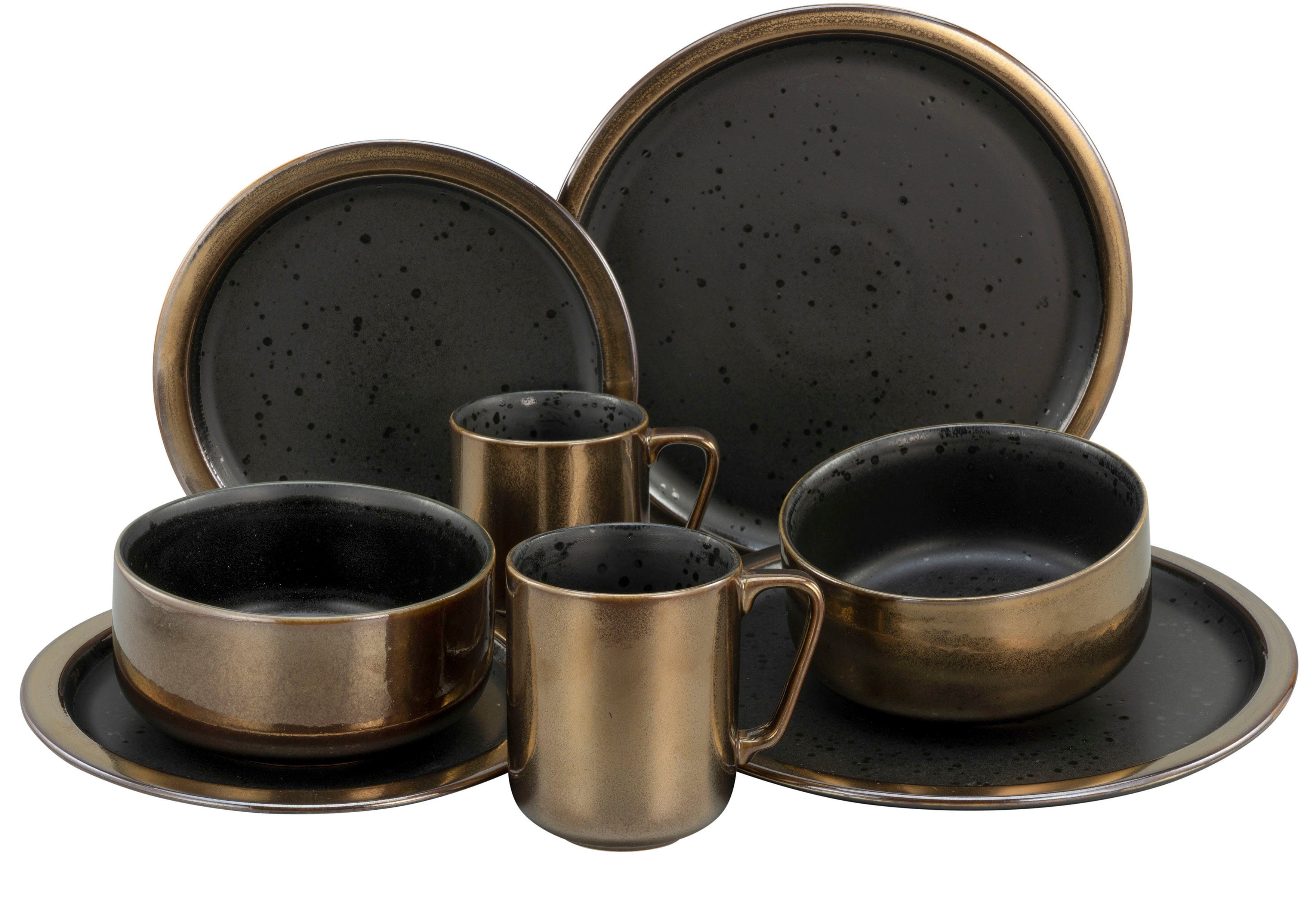 CreaTable Kombiservice Modern Industrial (8-tlg), 2 Personen, Steinzeug, Service, Spezialglasur, glänzende Sprenkel, 8 Teile, für 2 Personen