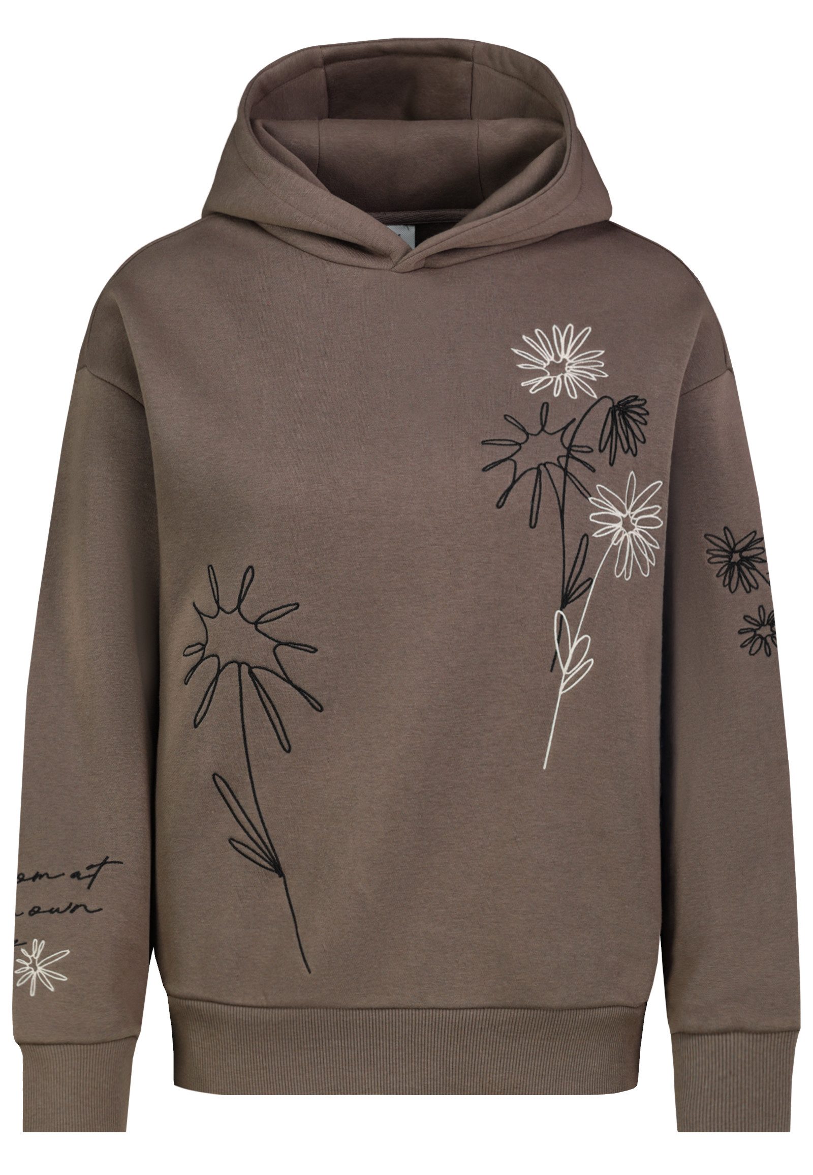 Eight2Nine Hoodie Florales Design Stickerei Praktische für Damen (1-tlg) Blumenstickerei, Kapuze ohne Kordelzug, Gerippter Saumbund