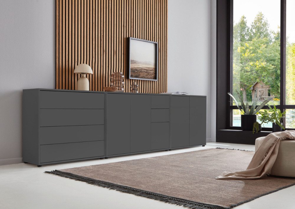 BMG Möbel Kommode Sideboard Mailand Set 7 in verschiedenen Ausführungen (3tlg), Korpus in Anthrazit, mit Anti-Fingerprint-Beschichtung
