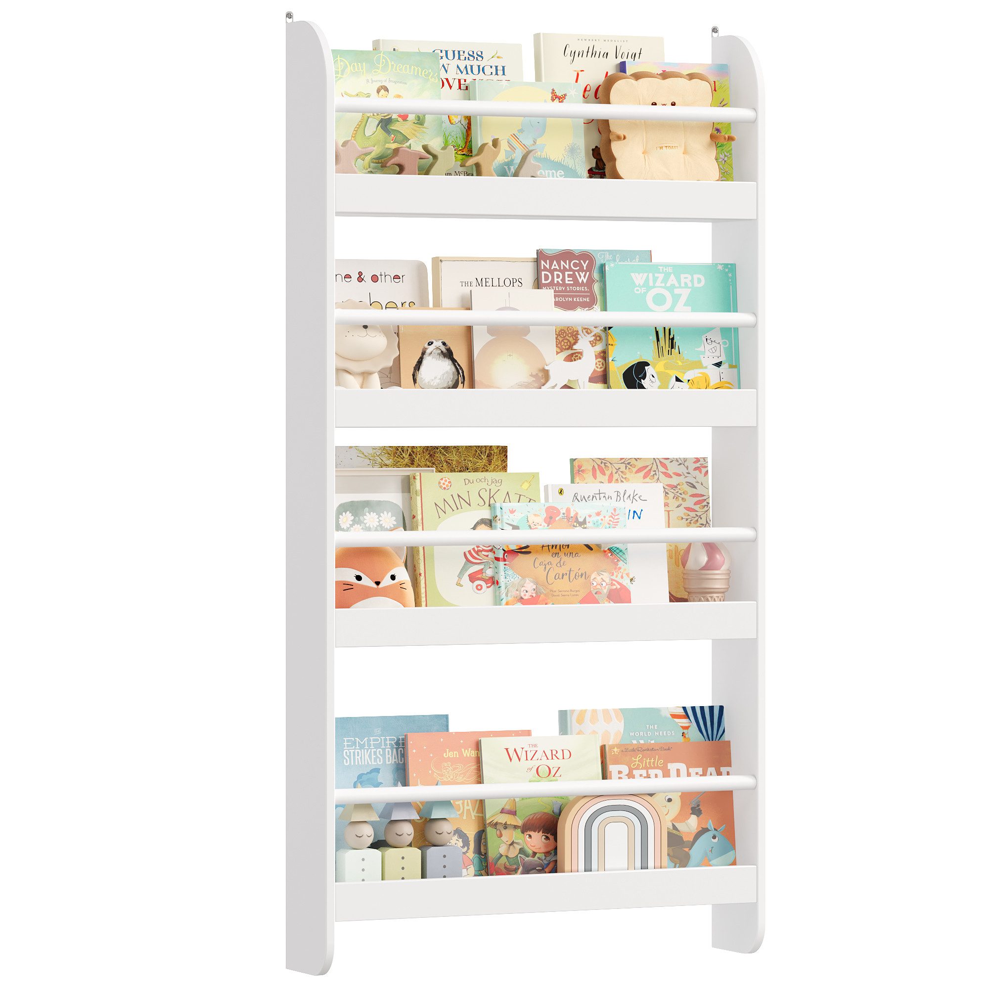 Homfa Kinderregal Kinderbücherregal Wandregal, Bücherregal mit 4 Ablagen aus Holz 112x58x12 cm
