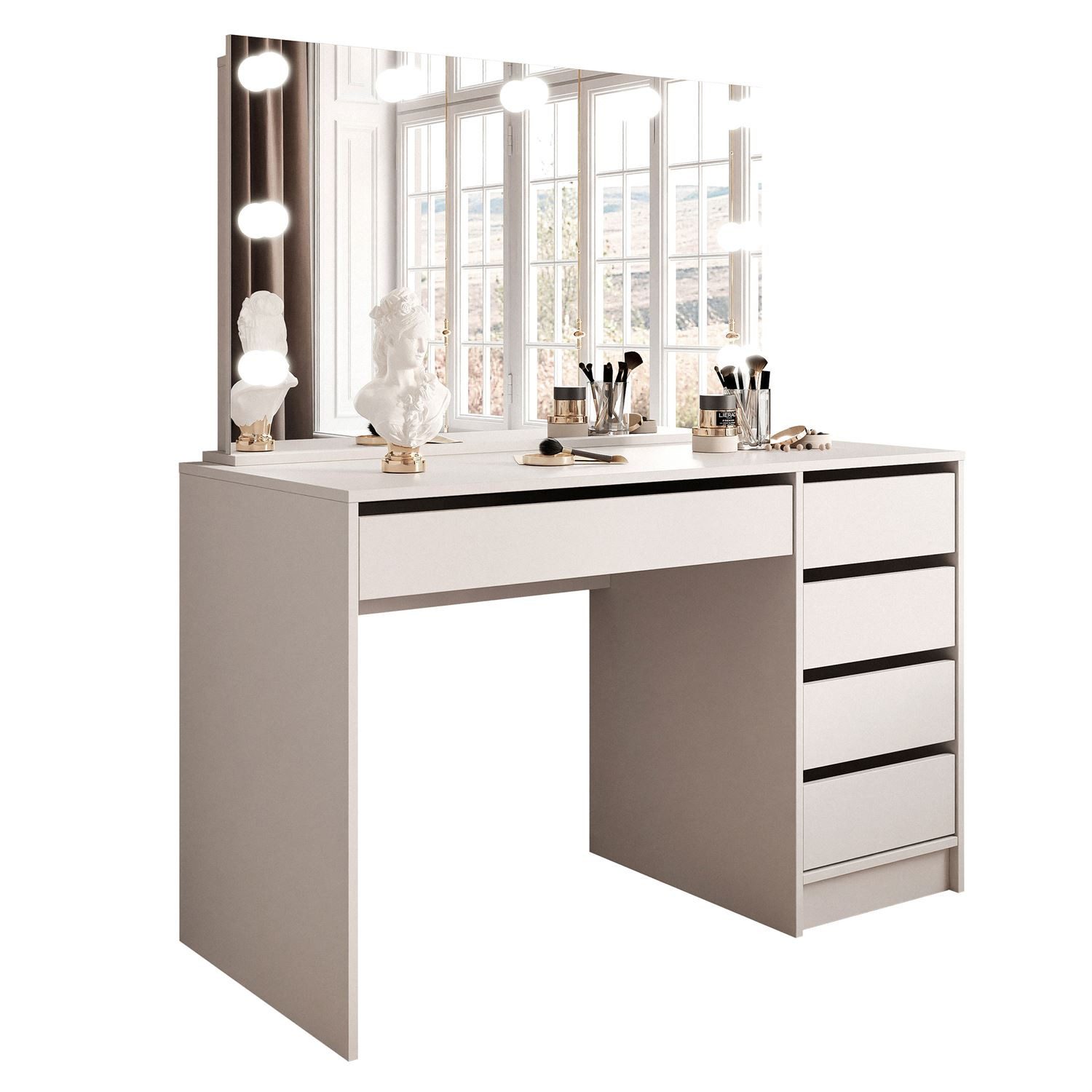Lookway Schminktisch MADA ELITE KASCHMIR mit Spiegel und LED Beleuchtung (1x Schreibtisch 1x Spiegel), Breite: 120 cm, Höhe: 75 cm, Tiefe: 55 cm