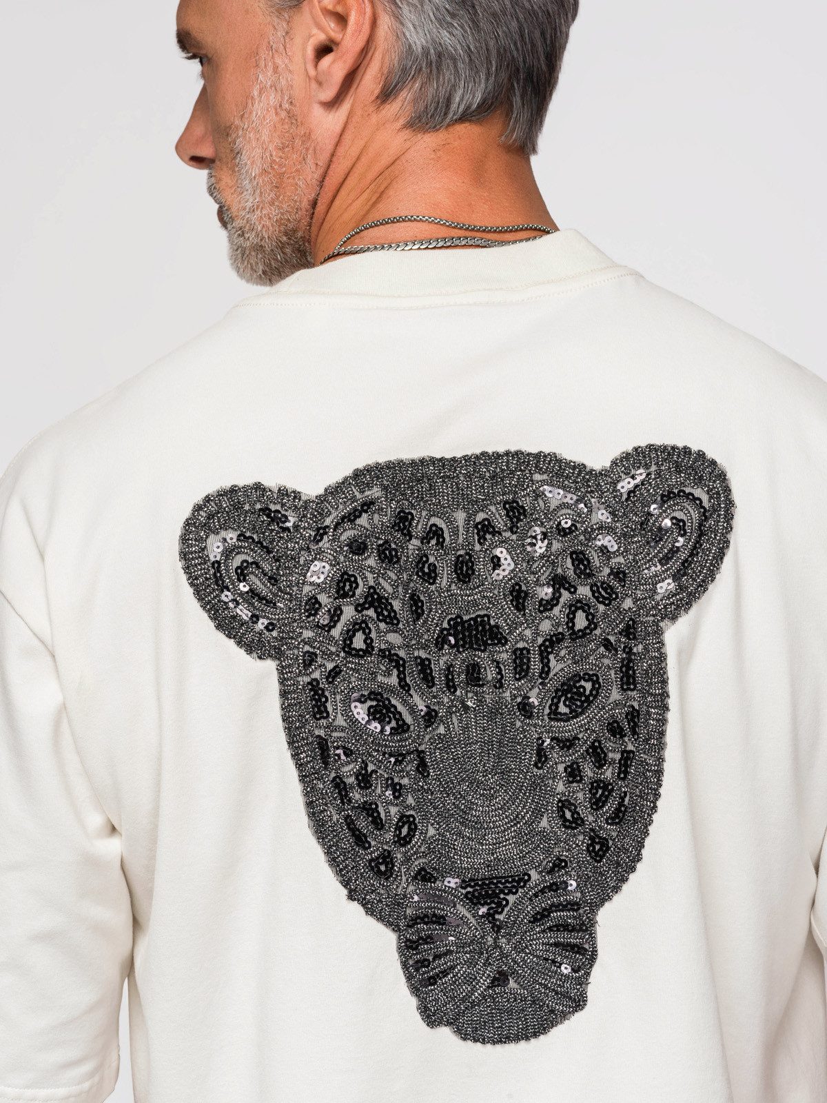OMBRE Print-Shirt Herren Loose-Fit T-Shirt mit animal print Off white S (kein Set, 1-tlg) Loose Fit