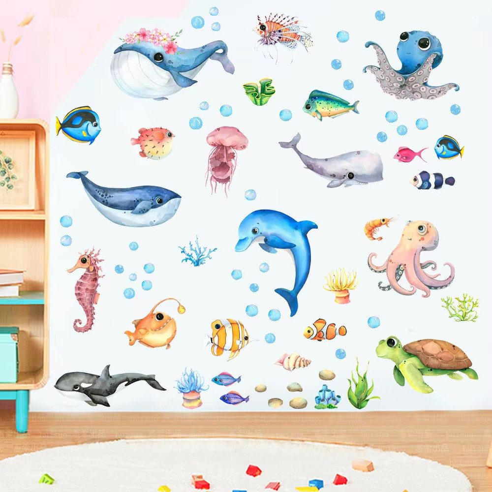 Montegoni Wandtattoo Wandtattoo Unterwasserwelt Oktopus Meeresschildkröte Fische (4 St) (21x30cmX4PCS Marine Life Wandaufkleber für Kinderzimmer), Kinder Wandst – Bild 5 von 5