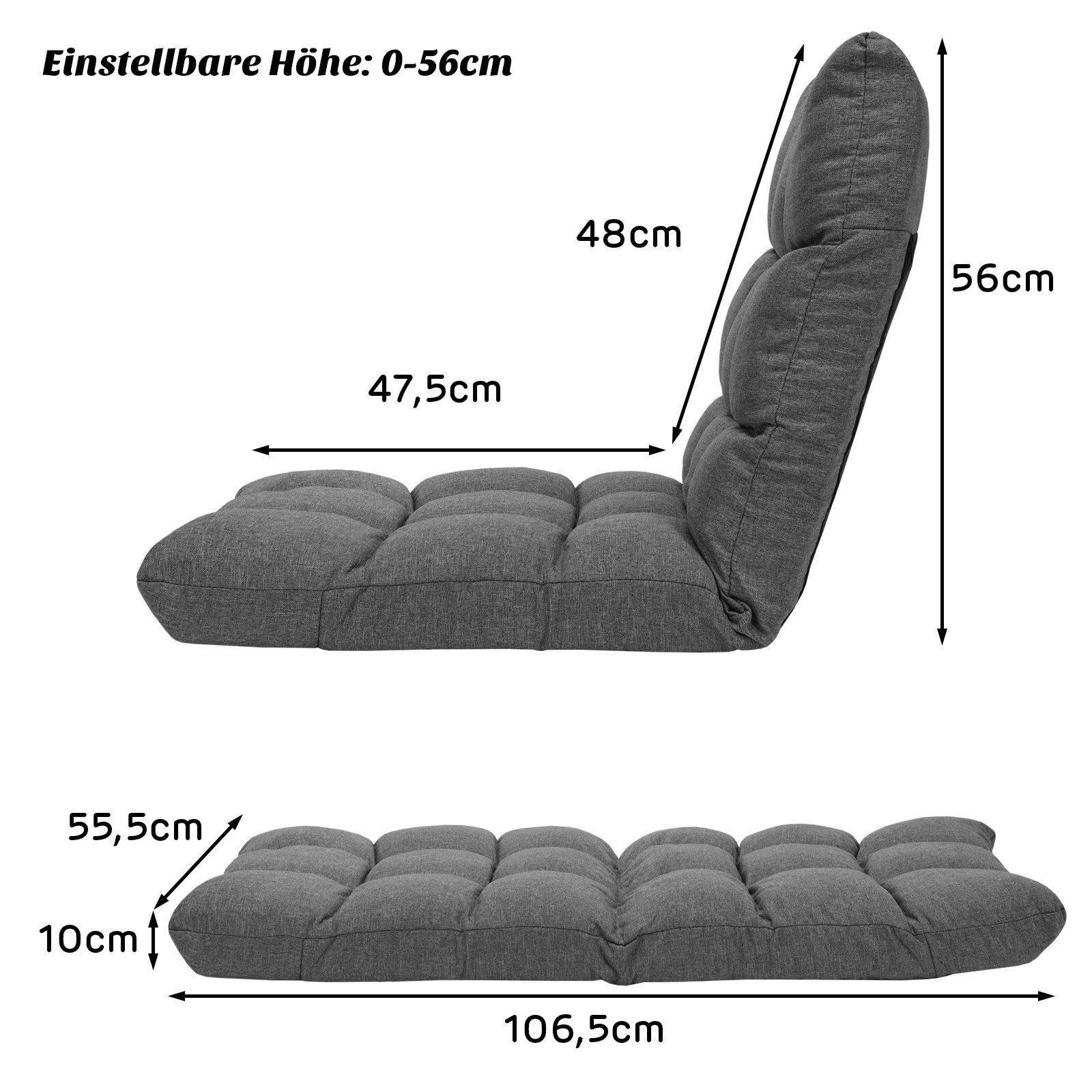 Sessel, Lehne mit 14-Fach Verstellbarer Bodensessel, Dunkelgrau COSTWAY