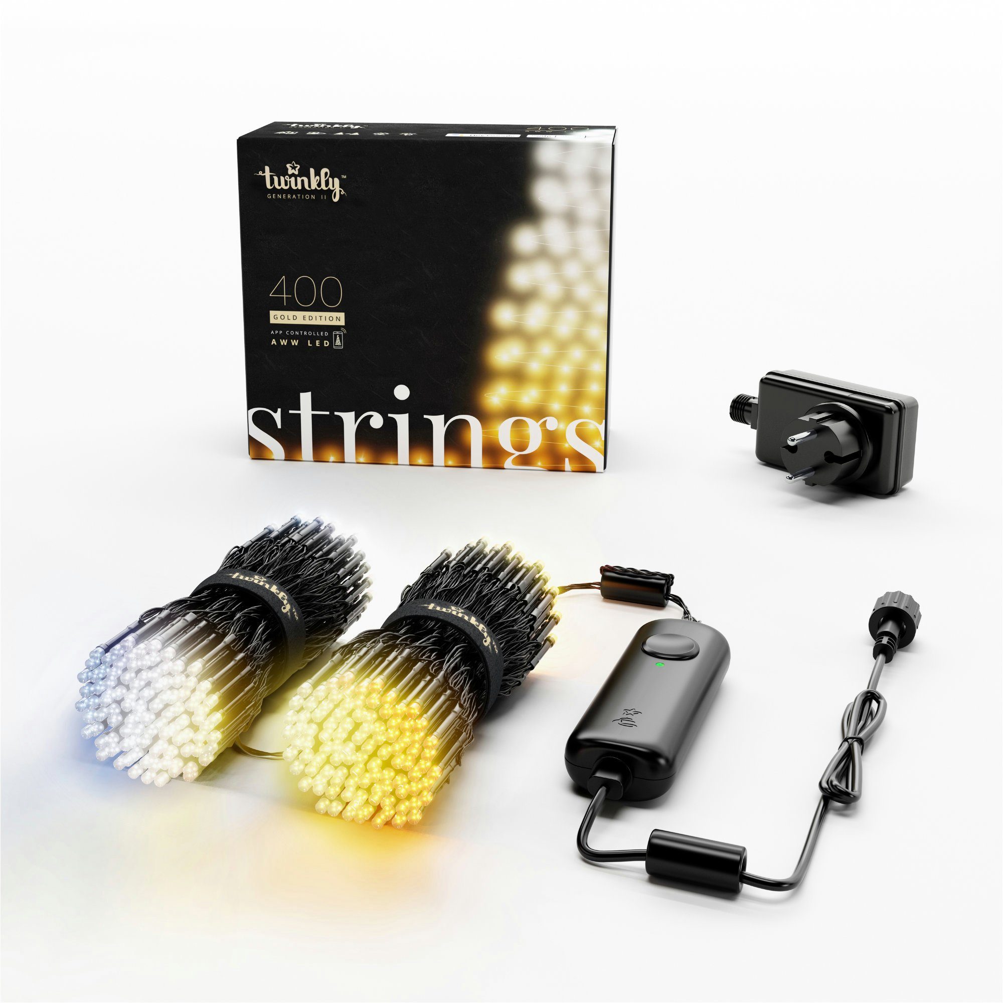 twinkly LED-Lichterkette STRINGS, 400 4,3mm LED AWW Weiß / Warmweiß, Kabel Schwarz, 32m Довжина