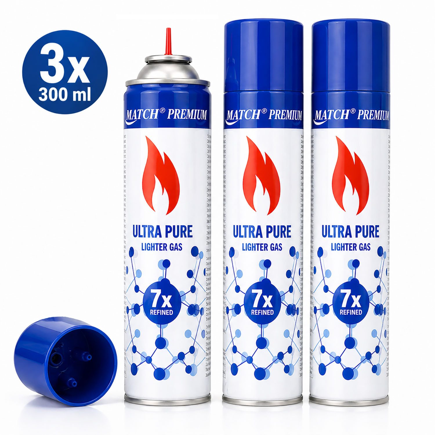 Silver Match Feuerzeug Feuerzeuggas Ultra Pure, 300ml (3-St), Butangas, Nachfüllgas, für Flammbierbrenner, Feuerzeuge
