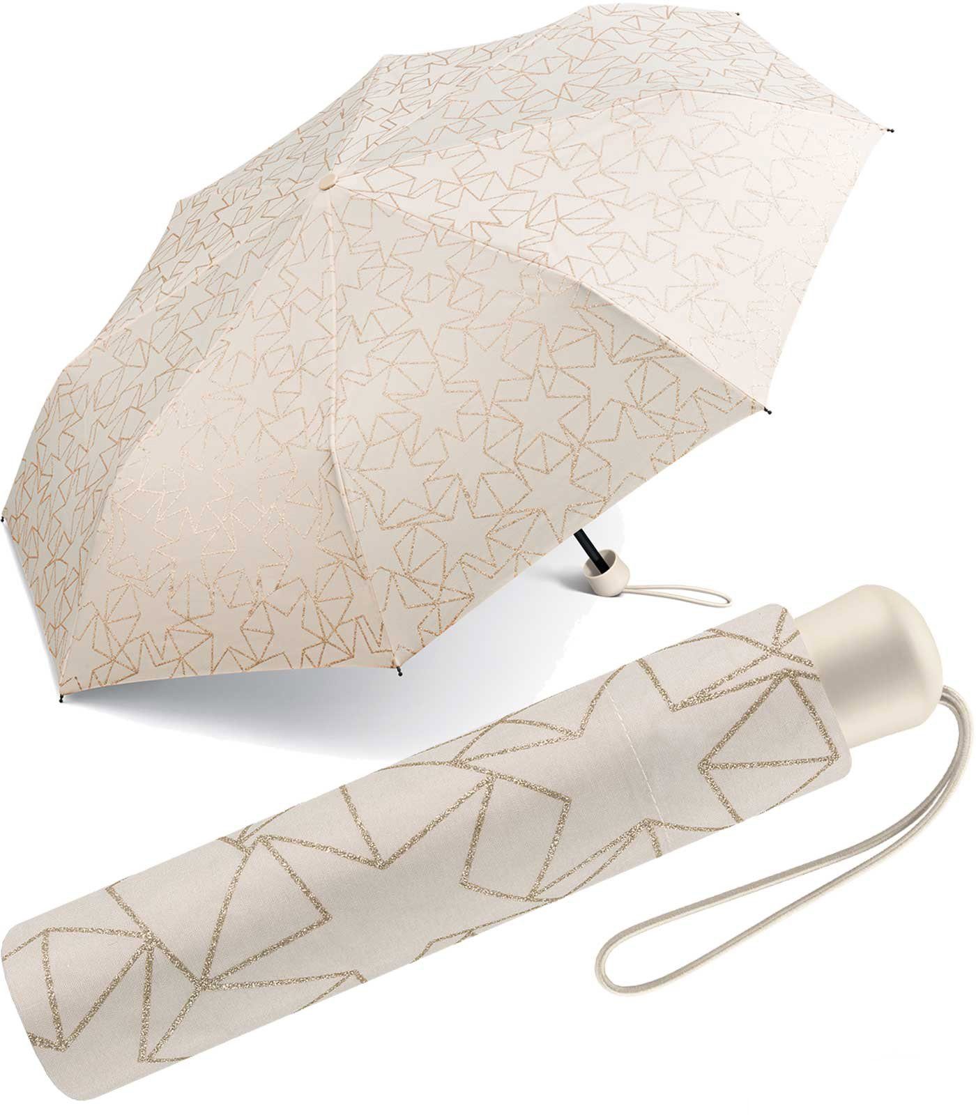 Esprit Taschenregenschirm schöner, kleiner Schirm für Damen - Glitter  Stars, das besondere Design als Eyecatcher - rainy days